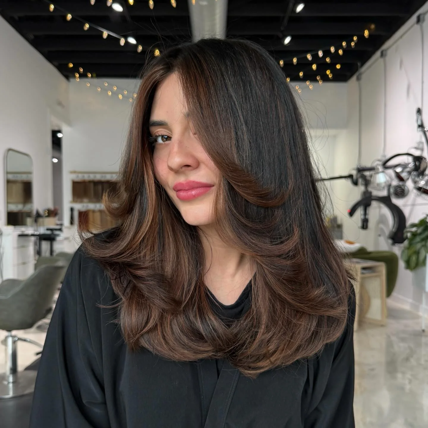dimensional brunette hair color Classic Cocoa Brunette With Soft Layered Movement