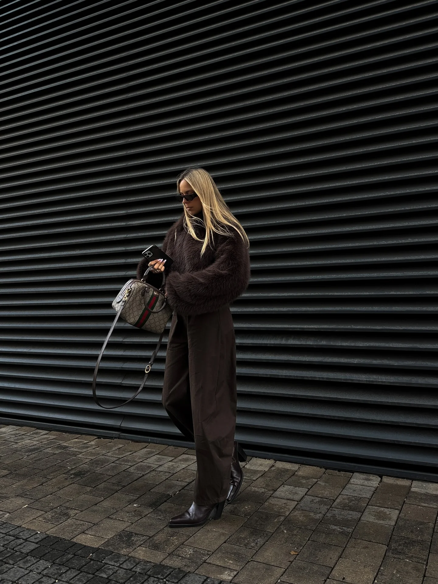 faux fur jacket Dark Chocolate Faux Fur And Wide-Leg Trousers For Modern Minimalism