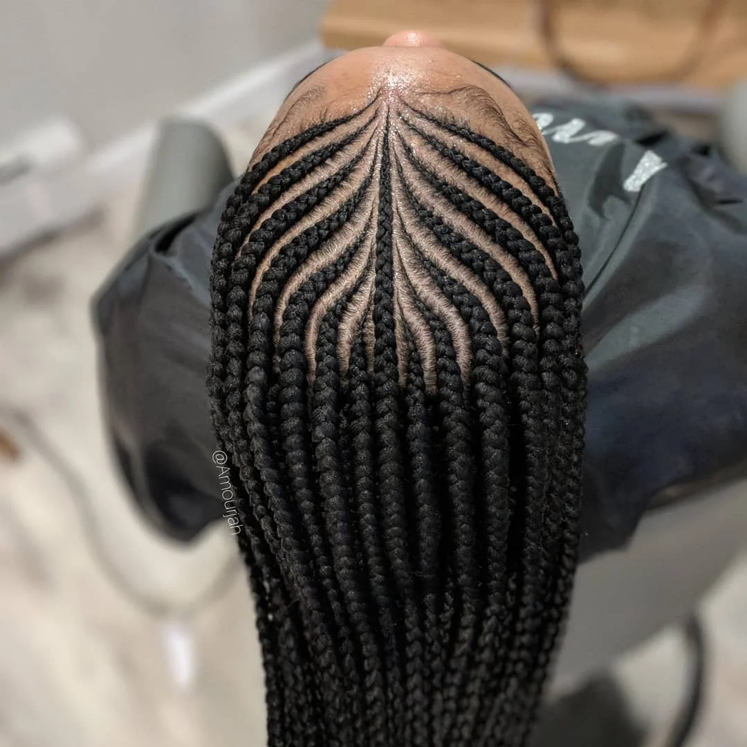 feed in braid hairstyles Precision Straight Back Feed-In Braids With Artistic Parting