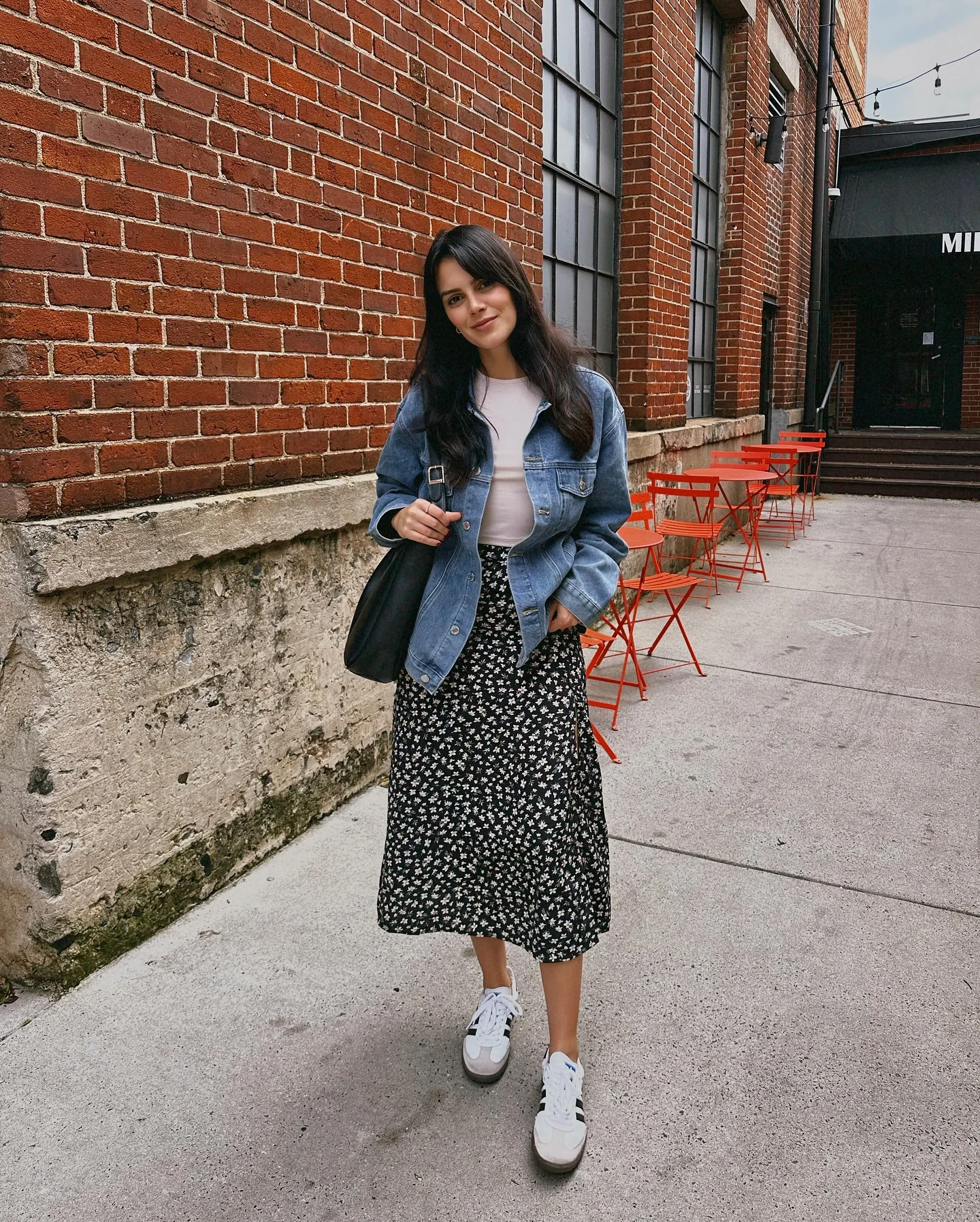 womens modest fall outfits 2026 Denim Jacket And Floral Midi Skirt For Everyday Comfort