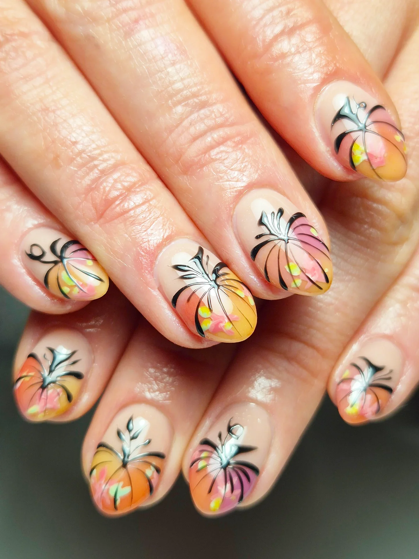 fall nail art 2026 Modern Watercolor Pumpkin Accent Nails