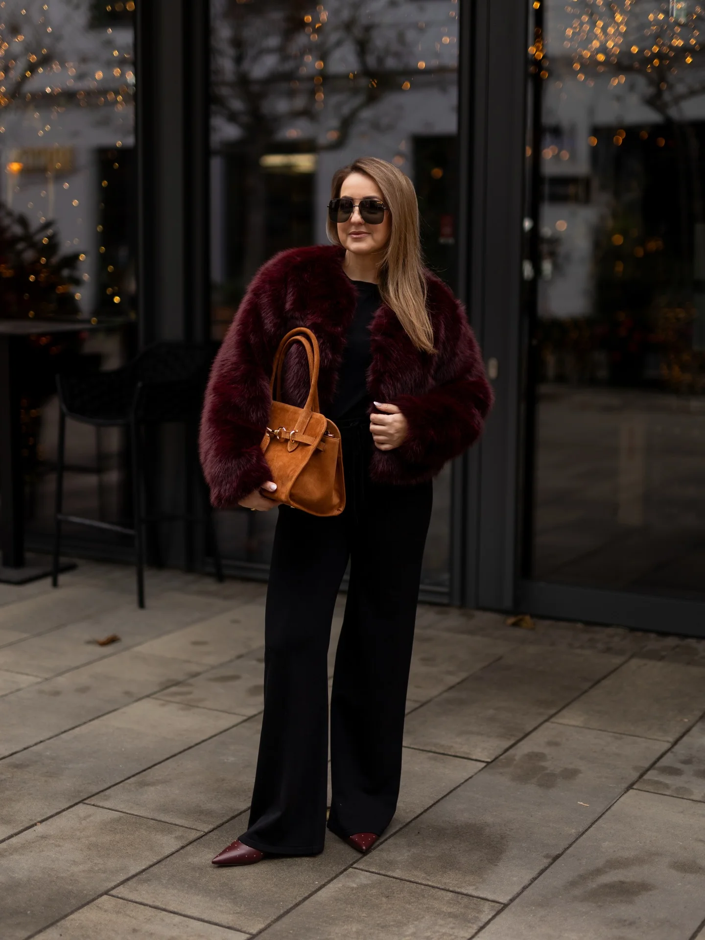 faux fur jacket Burgundy Faux Fur For Elegant Evening Dressing