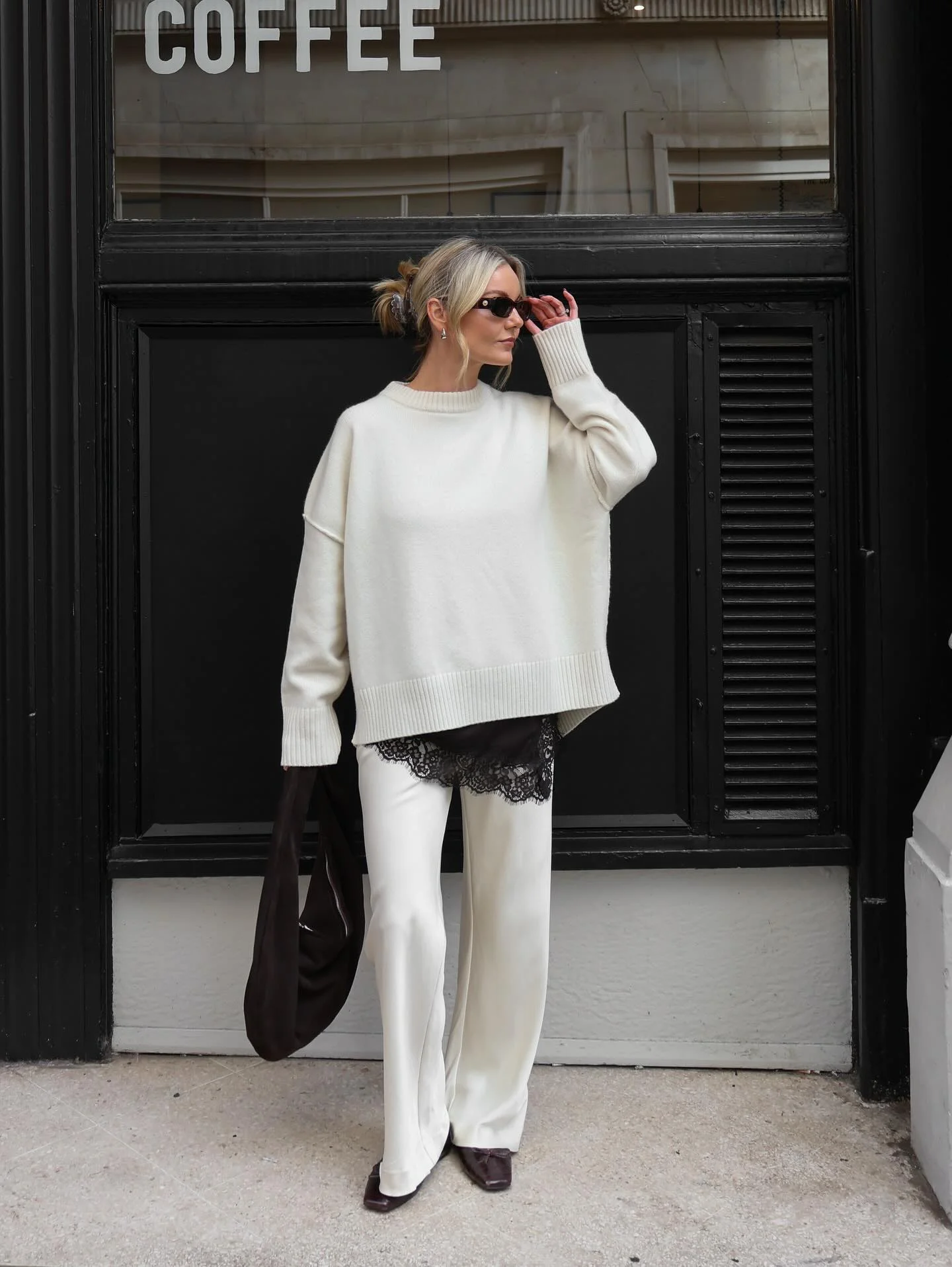 lace layering fall outfit 2026 Soft Monochrome Layers Feel Quietly Luxurious