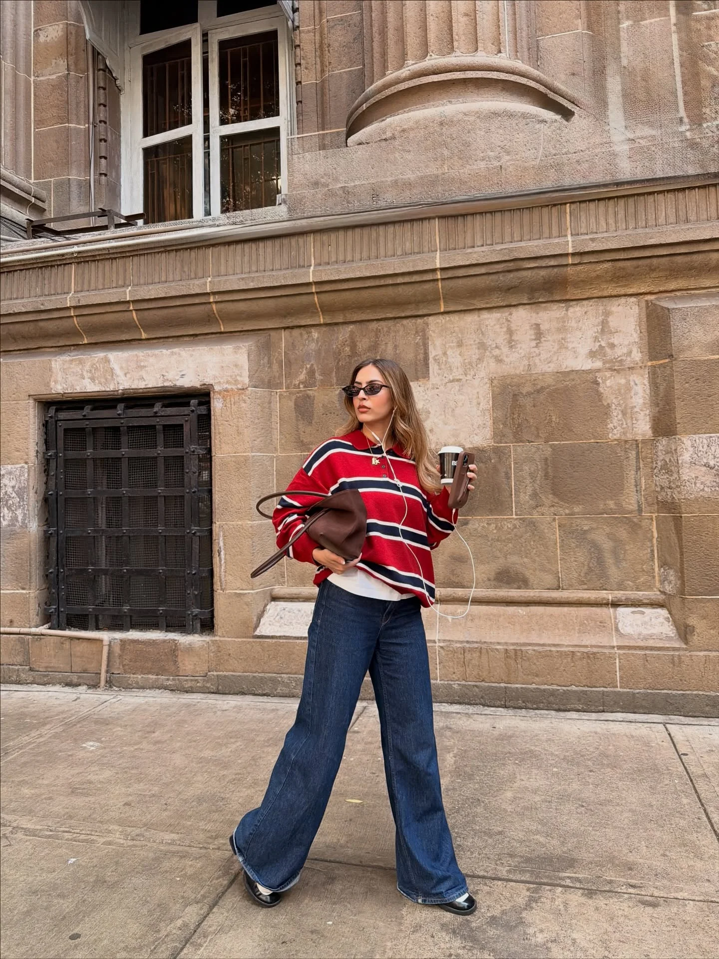 fall comfy outfits 2026 Classic Rugby Stripes With Relaxed Wide-Leg Denim