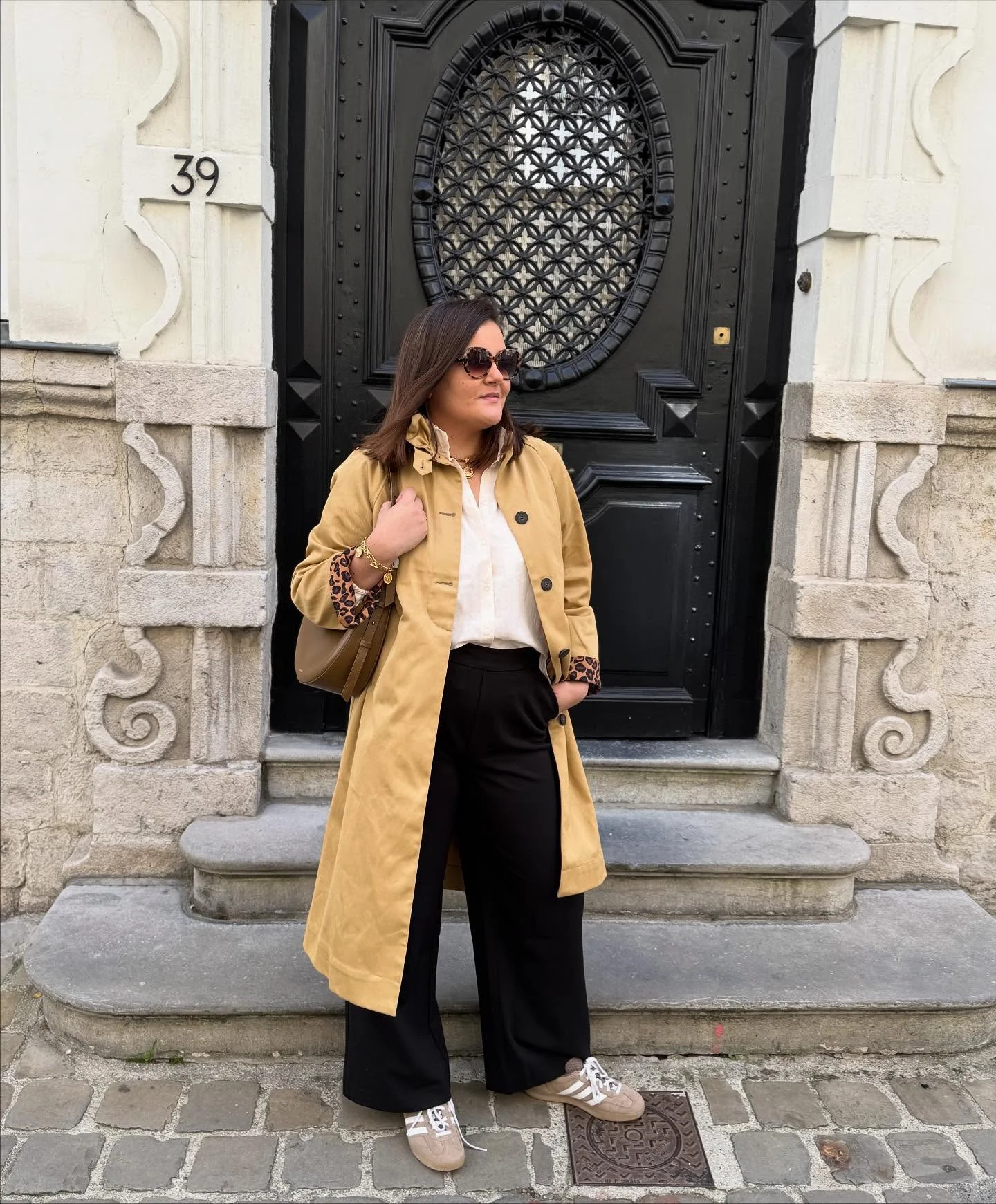 midsize fall fashion outfits 2026 Classic Camel Coat With Tailored Black Pants