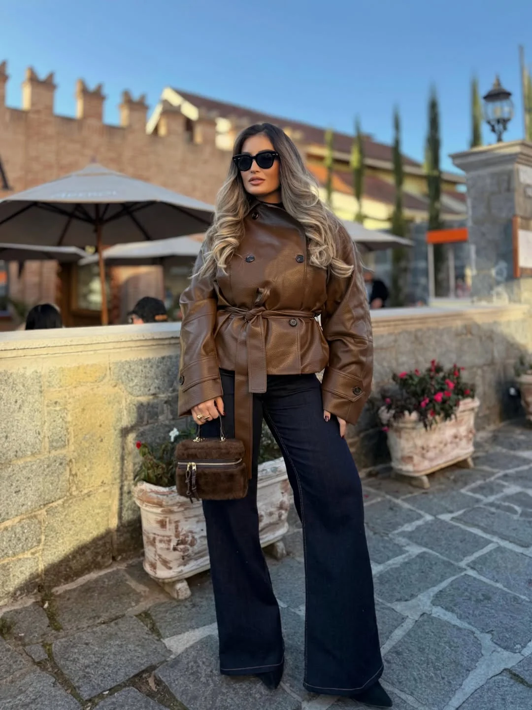 must have fall outfits 2026 Rich Espresso Leather With Wide-Leg Denim
