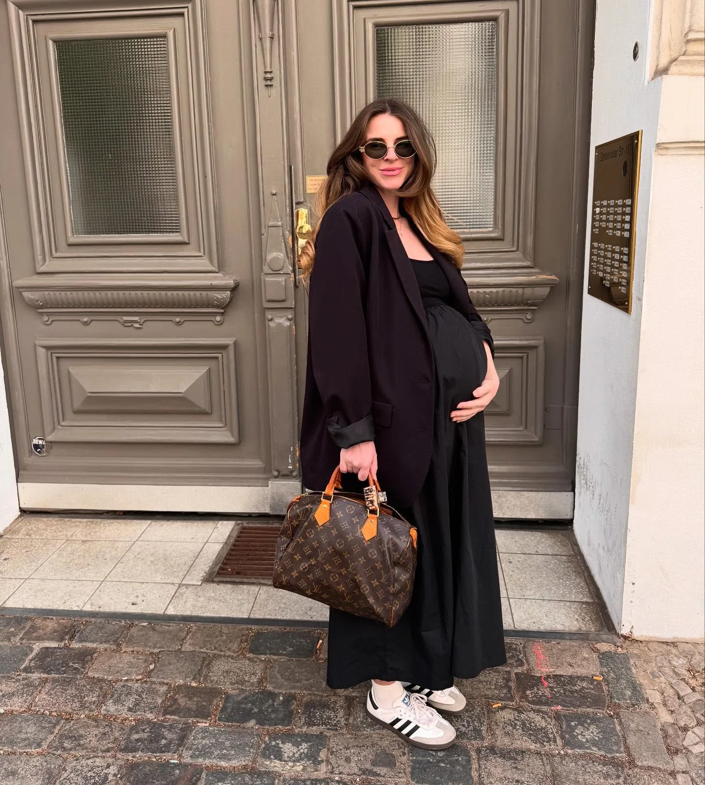 comfy pregnancy outfits for fall 2026 Effortless Black Maxi Dress With Oversized Blazer