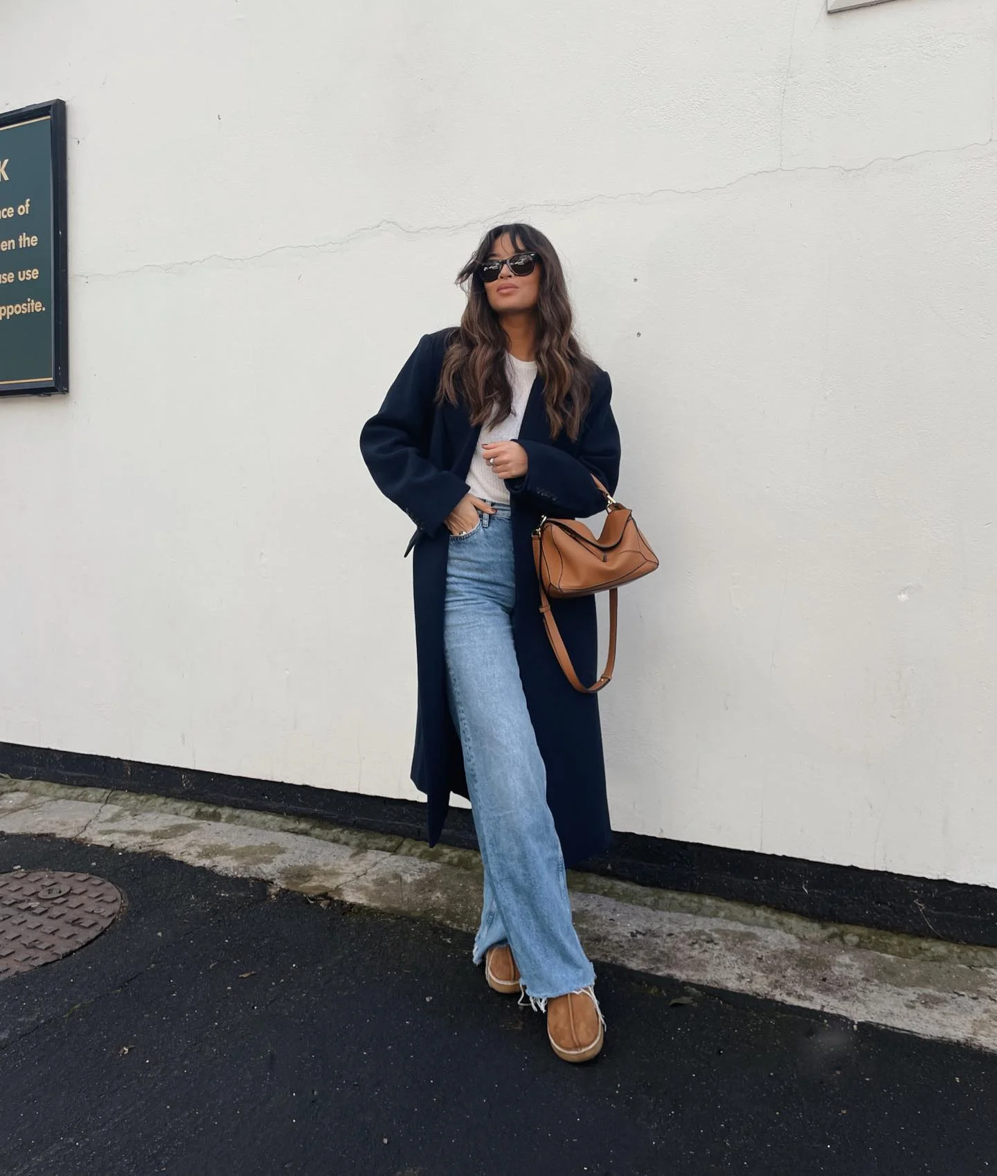 cute comfy fall outfits 2026 Long Navy Coat With Relaxed Denim For Everyday Chic