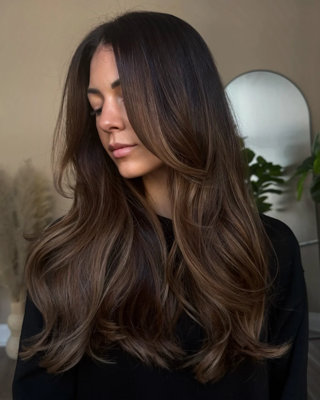 dimensional brunette hair color Soft Mocha Layers With Seamless Dimension