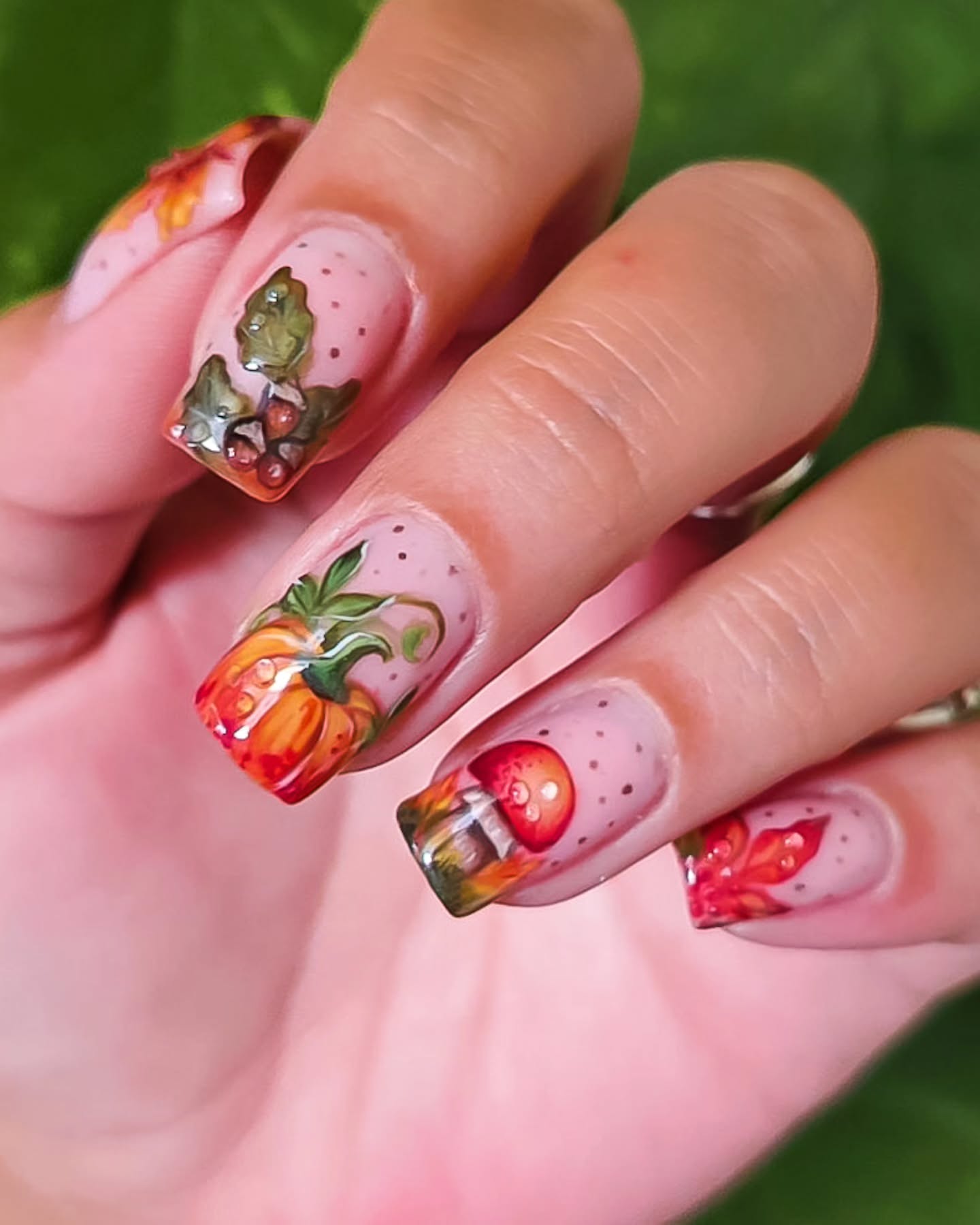 fall nail art 2026 Harvest Pumpkin Garden With Rustic Botanical Details