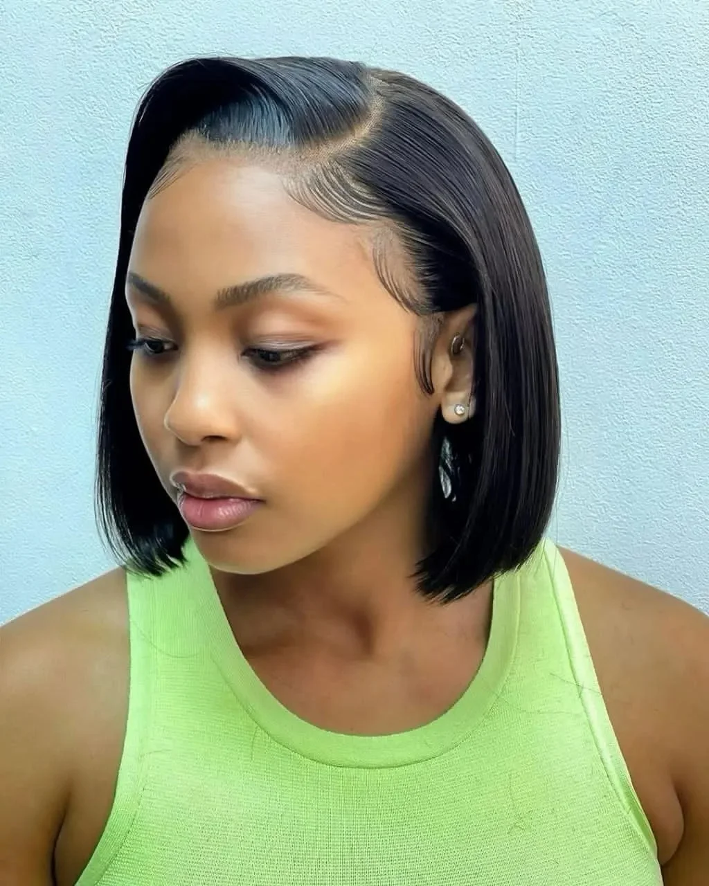 bob hairstyles for black women Precision Middle Part Bob With Glass Hair Finish