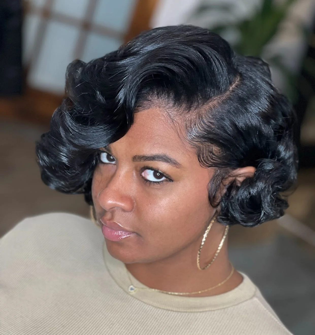 bob hairstyles for black women Vintage Sculpted Waves With Glamorous Side Part