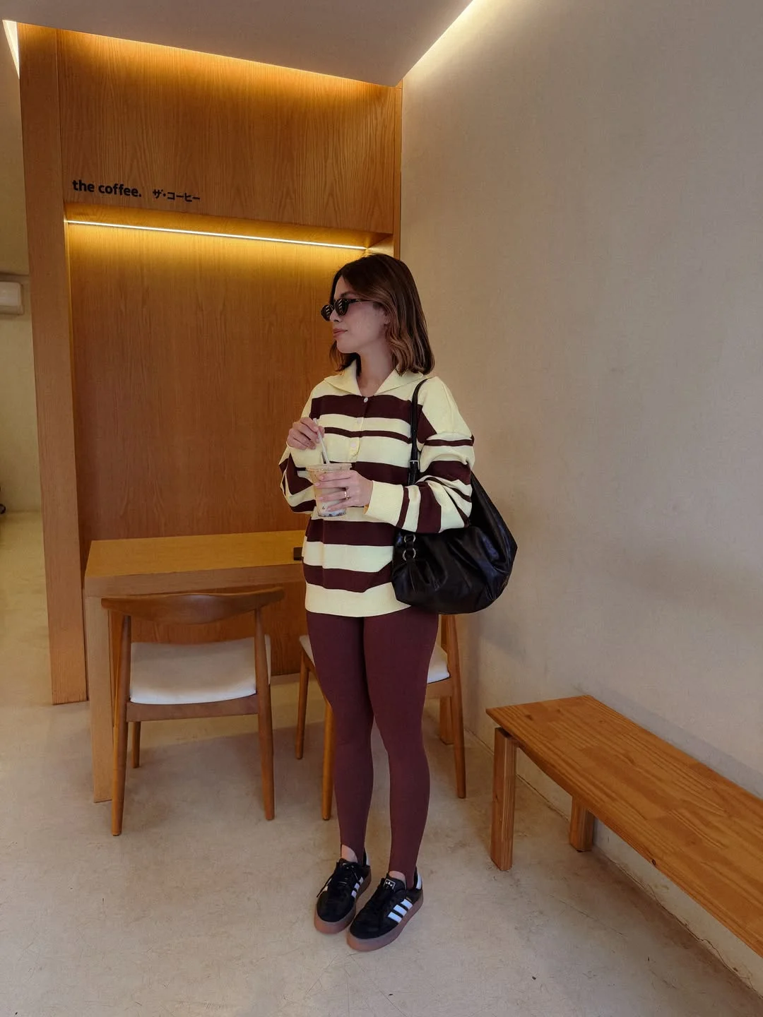 comfy fall outfits for lazy days 2026 Sporty Knit Polo With Leggings For Easy Coffee Runs
