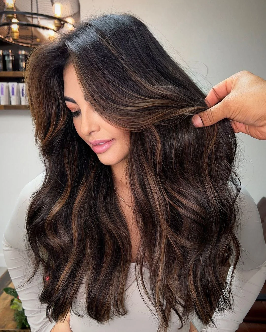 dimensional brunette hair color Espresso Waves With Honey Dimension