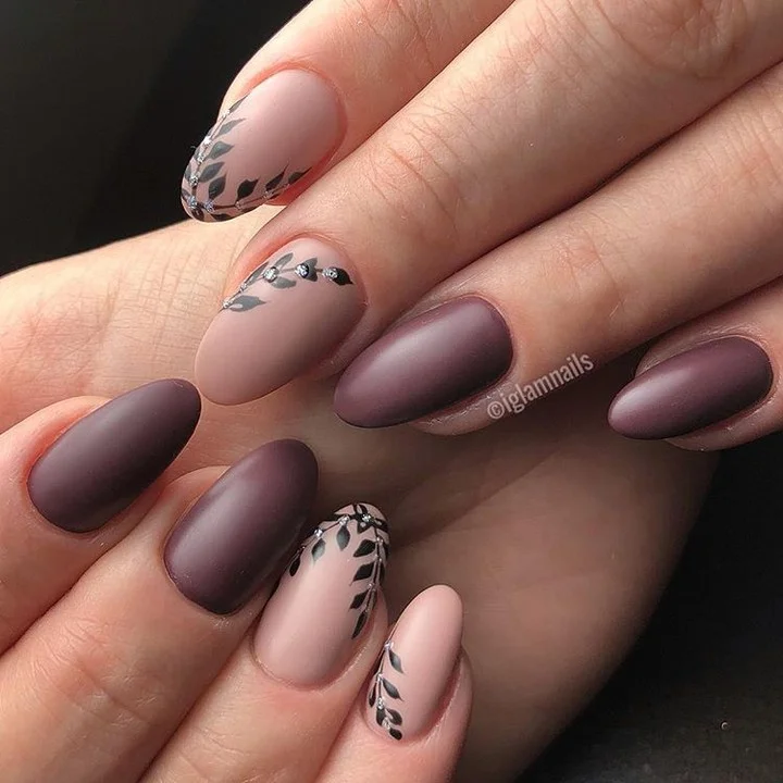 fall manicure 2026 Matte Cocoa Leaves With Modern Minimalism