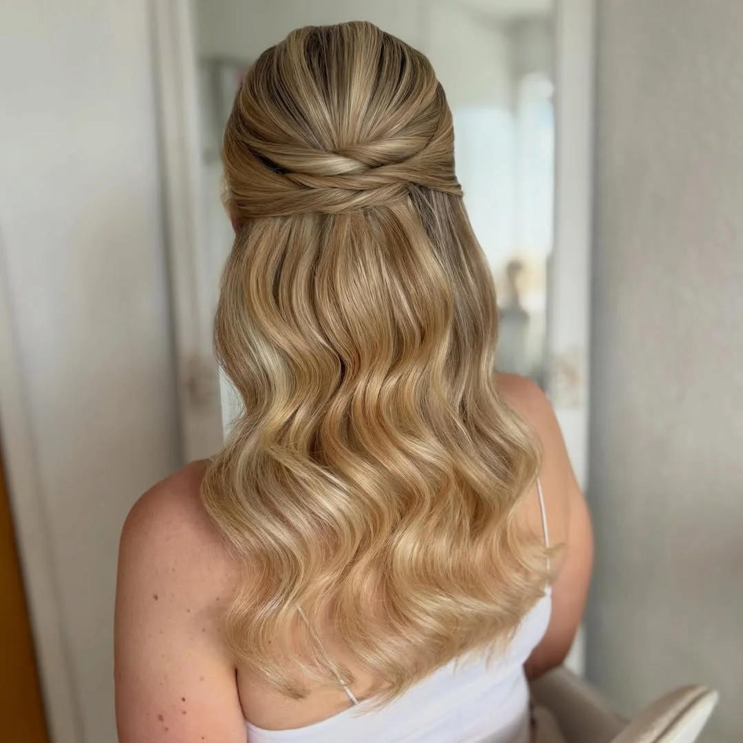 heatless curls hairstyle Classic Twisted Half-Up Hollywood Waves