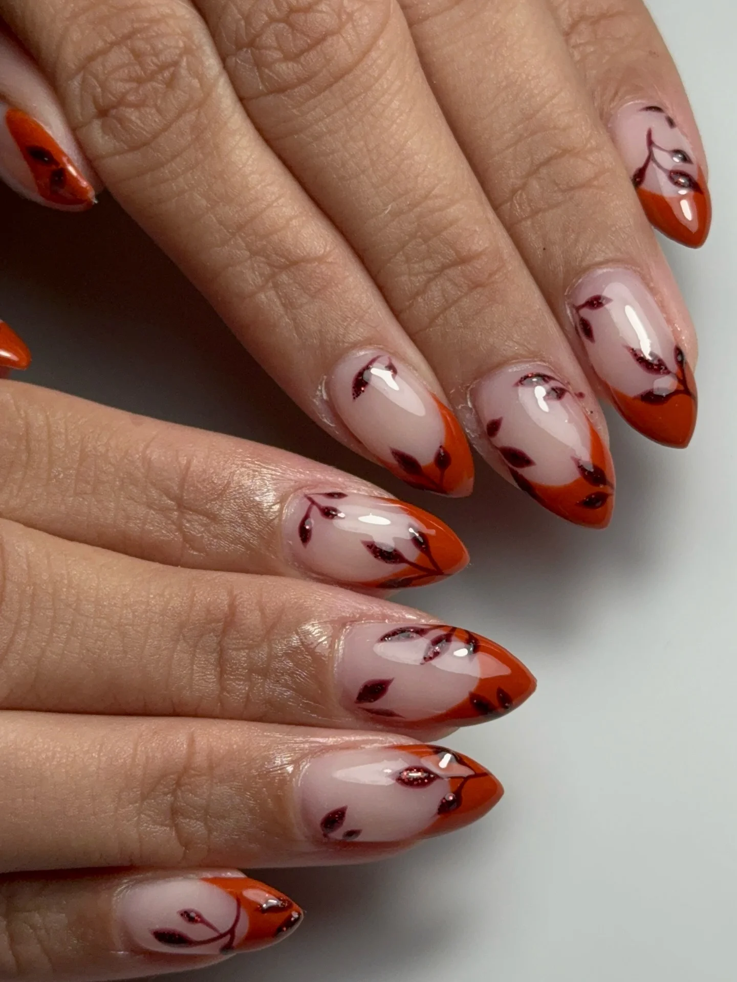 fall nail for all plates skin 2026 Elegant Autumn Branch French Manicure
