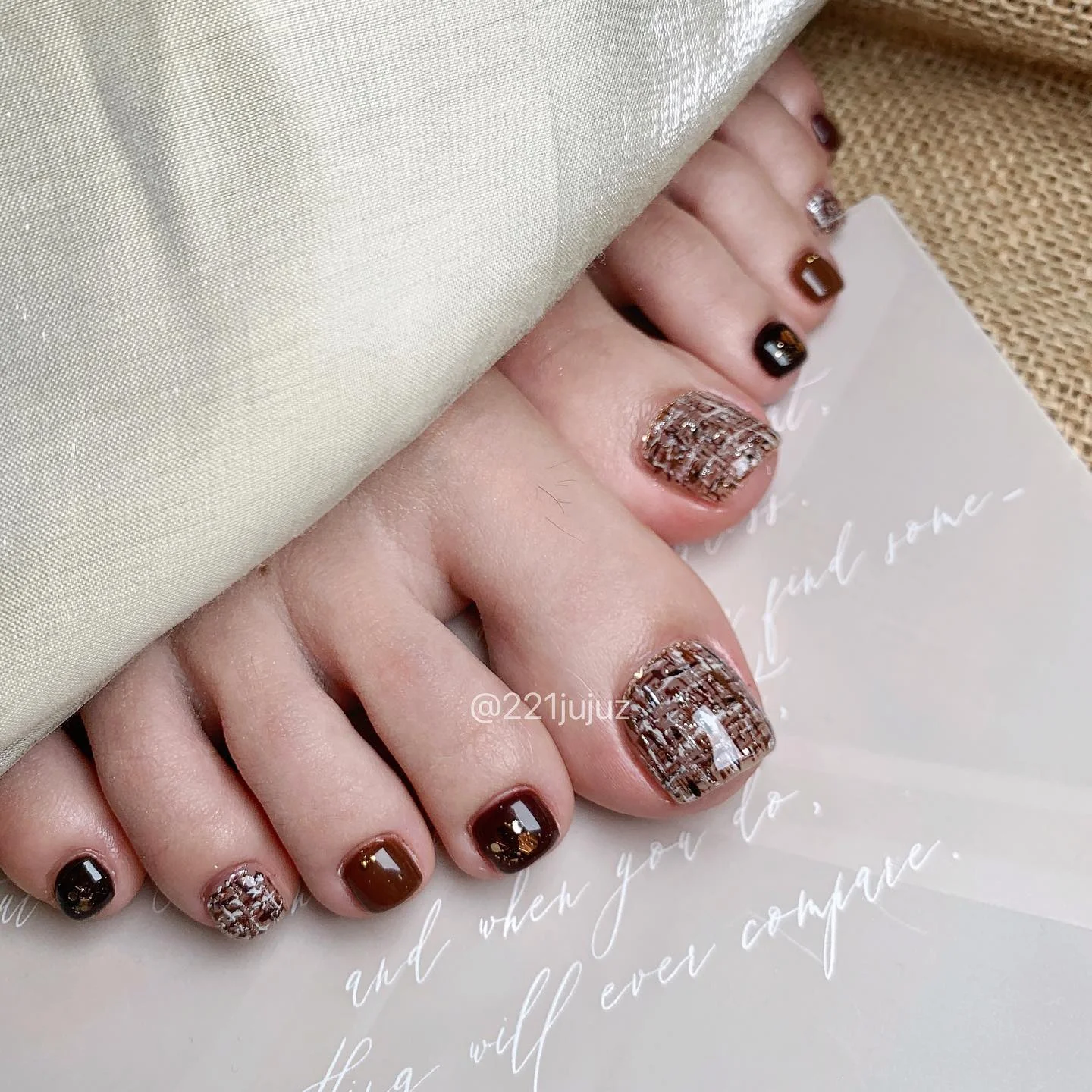 fall pedicure ideas 2026 Chocolate Tweed Pedicure Inspired By Classic Fashion