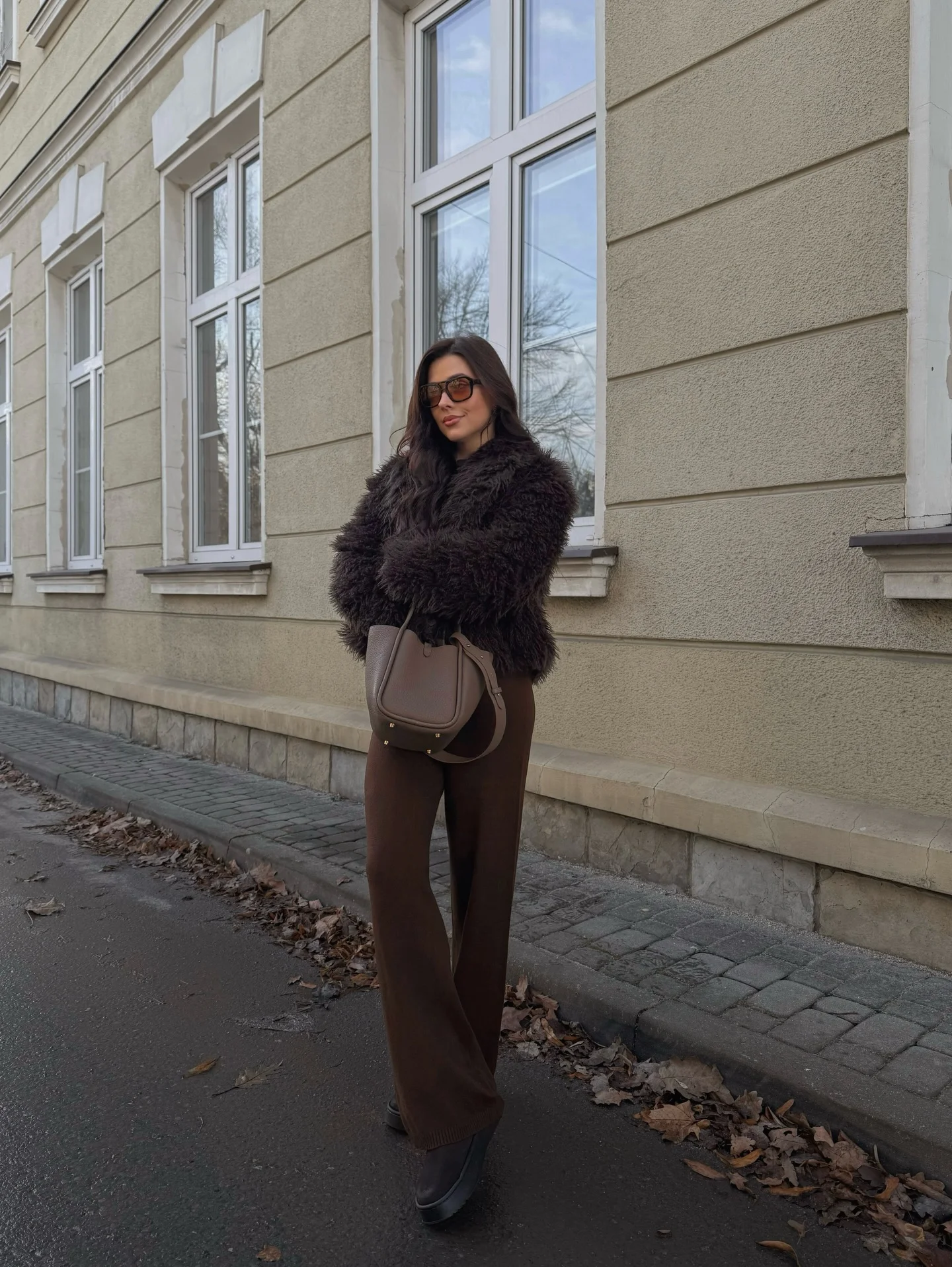 faux fur jacket Rich Espresso Layers With Tonal Elegance