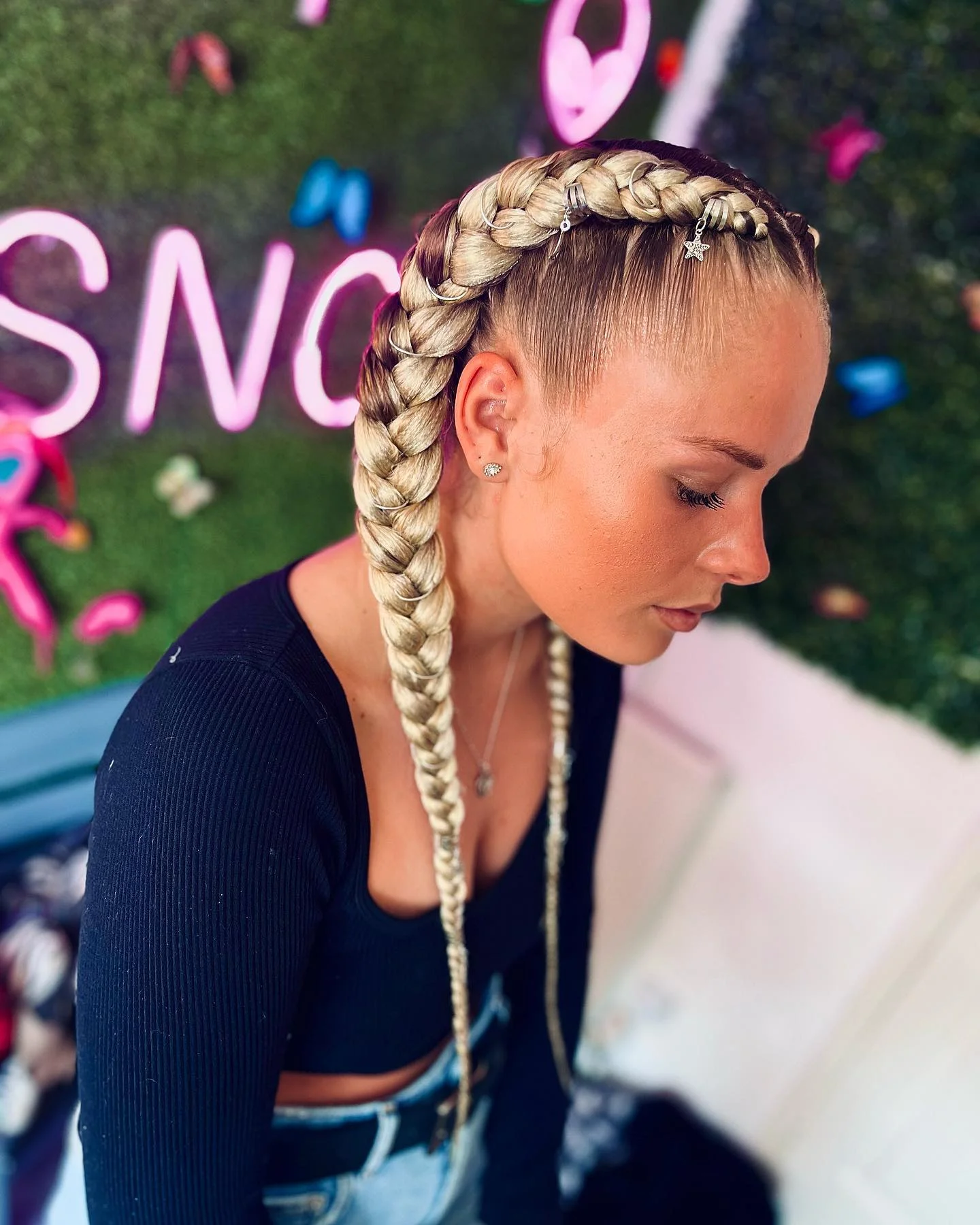 feed in braid hairstyles Statement Blonde Double Feed-In Braids
