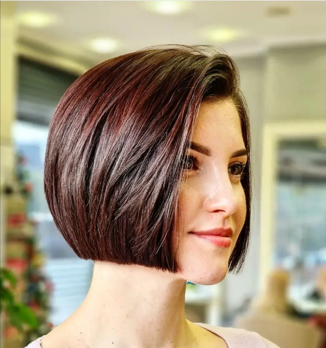 short bobbed hairstyle Classic Sleek Espresso Bob With Sharp Lines