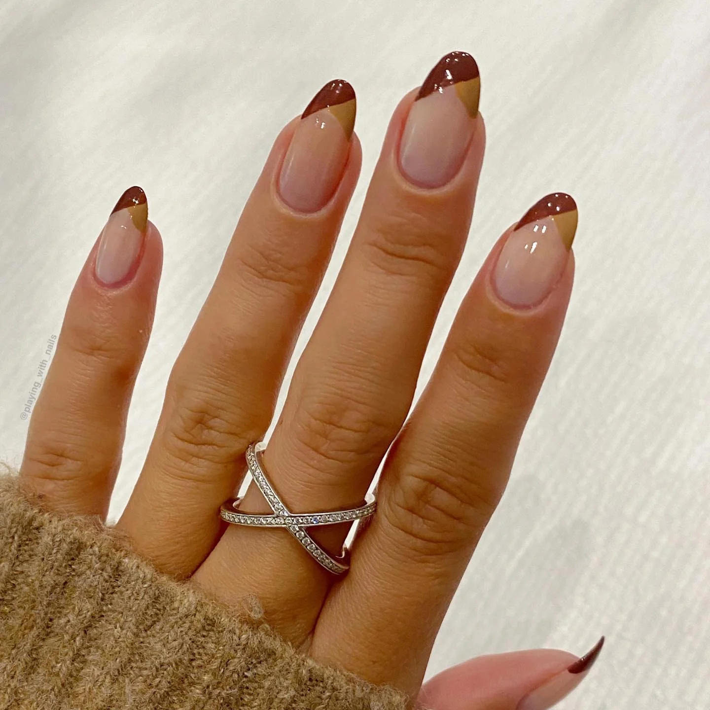 fall nails for medium skin tone Warm Brown And Burgundy French Tips