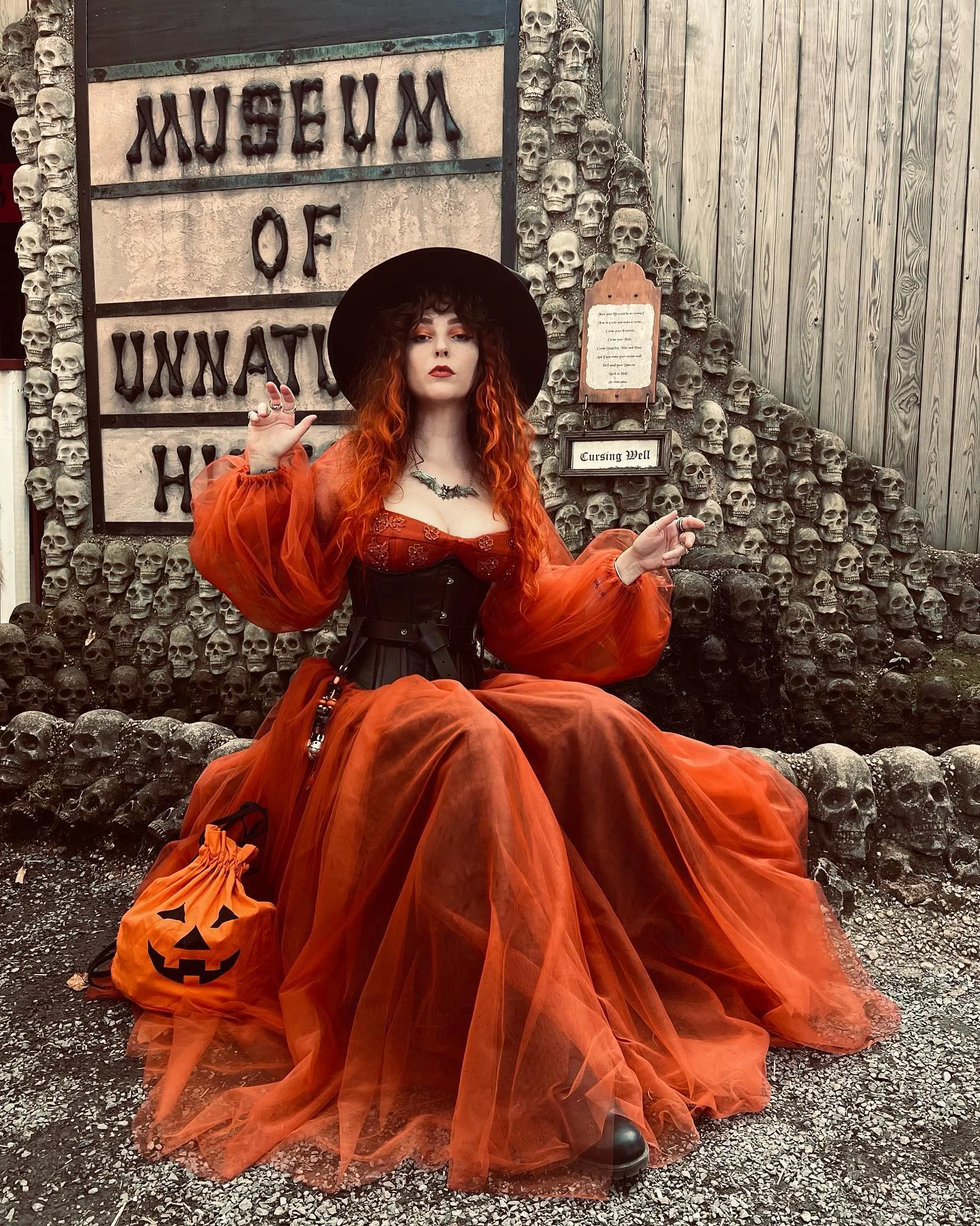 trendy halloween outfits 2026 Burnt Orange Witch Glamour With A Corset