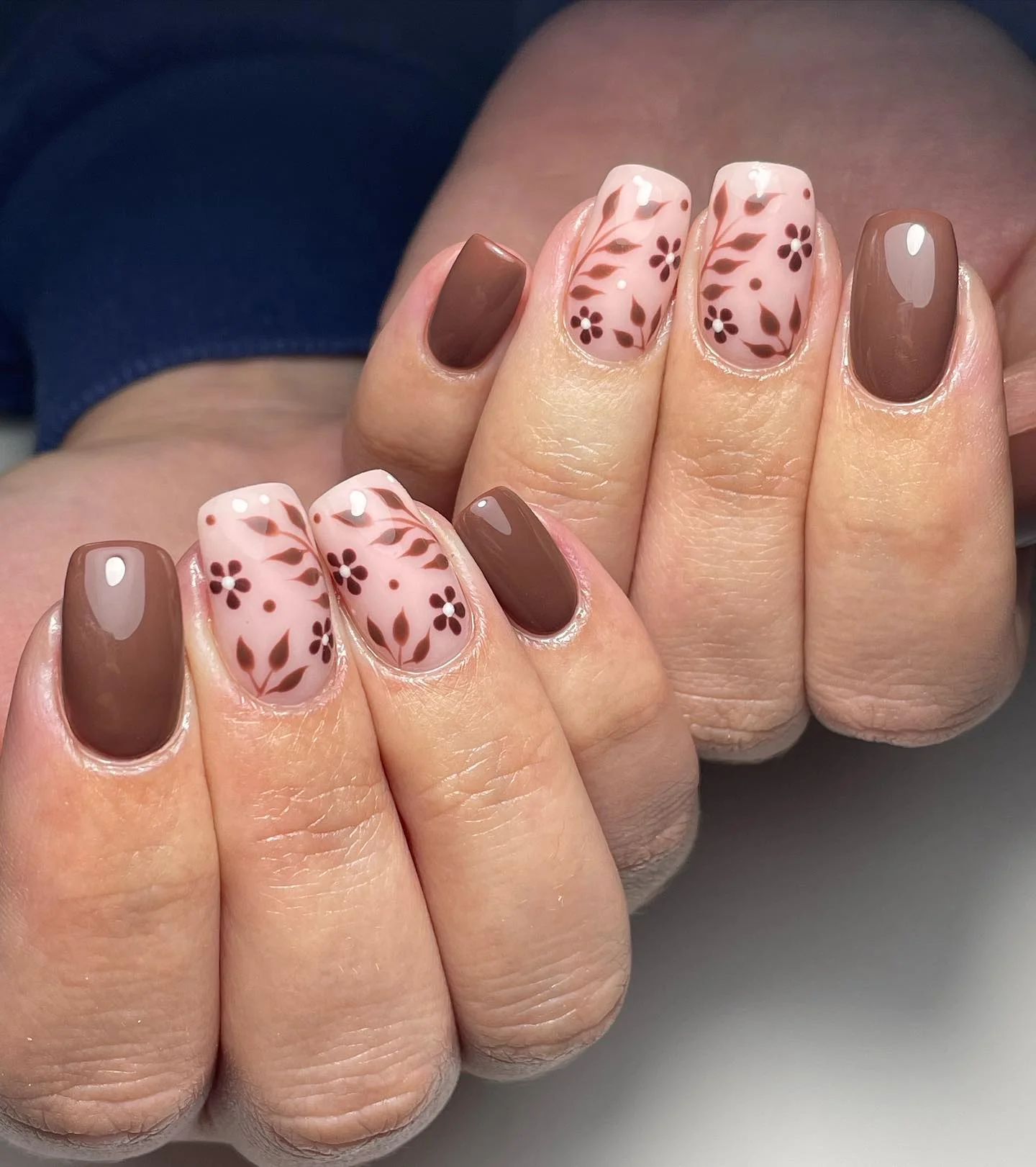 fall mid length nails 2026 Soft Mocha Florals For Cozy Autumn Days