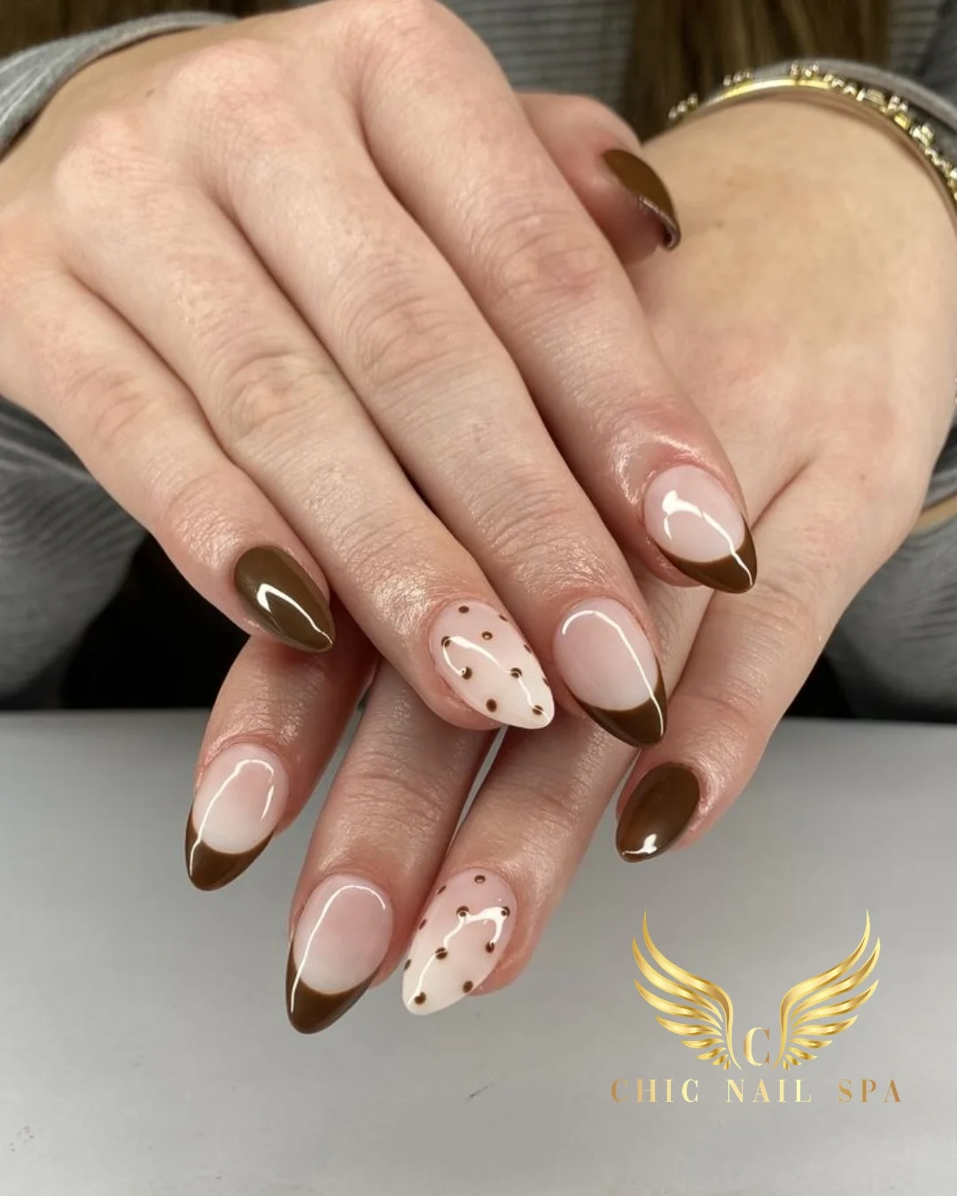 fall nail designs for office 2026 Espresso French Tips With Playful Minimalist Details