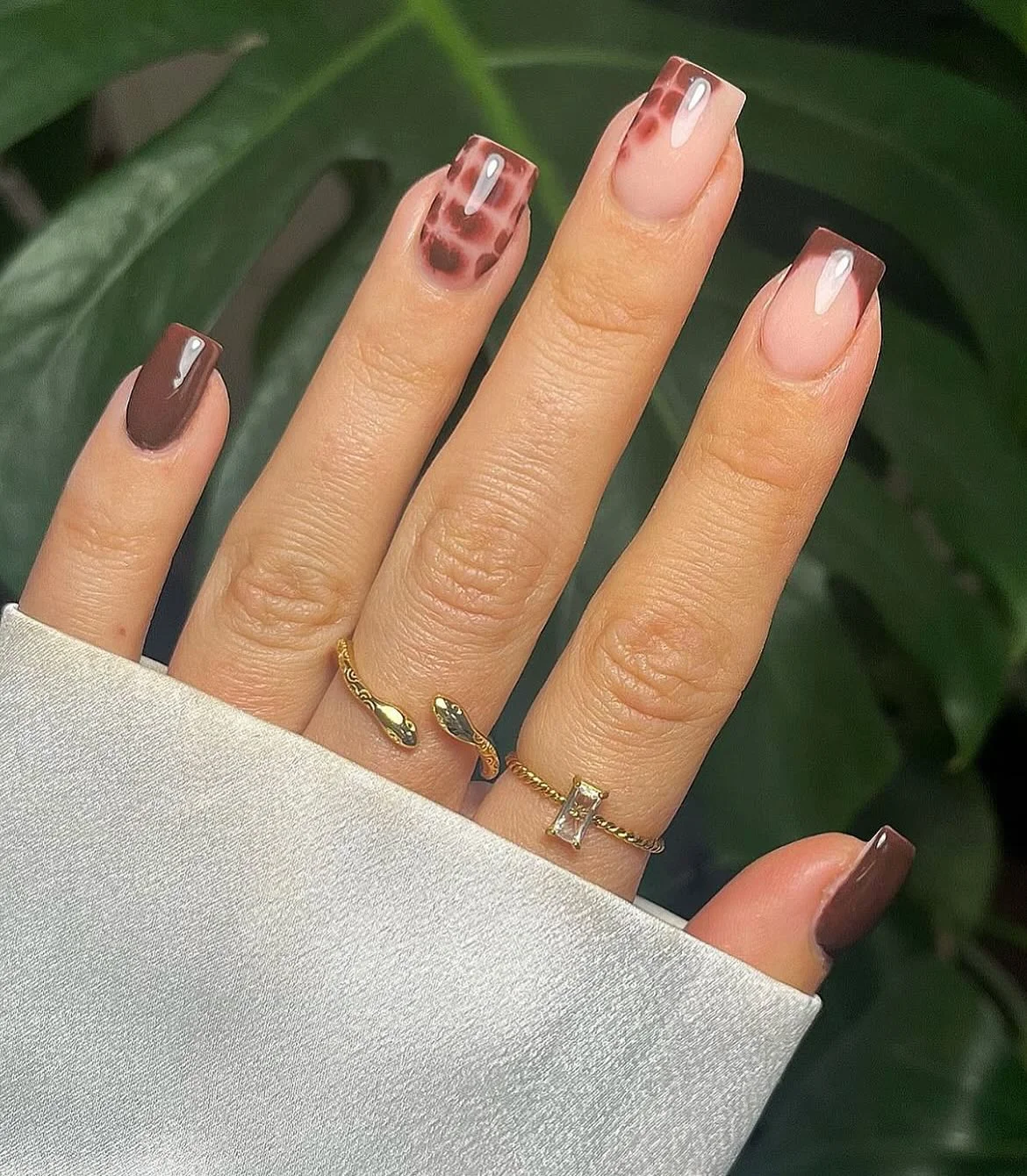 fall nail designs square shape 2026 Soft Mocha Leopard French For A Modern Autumn Look