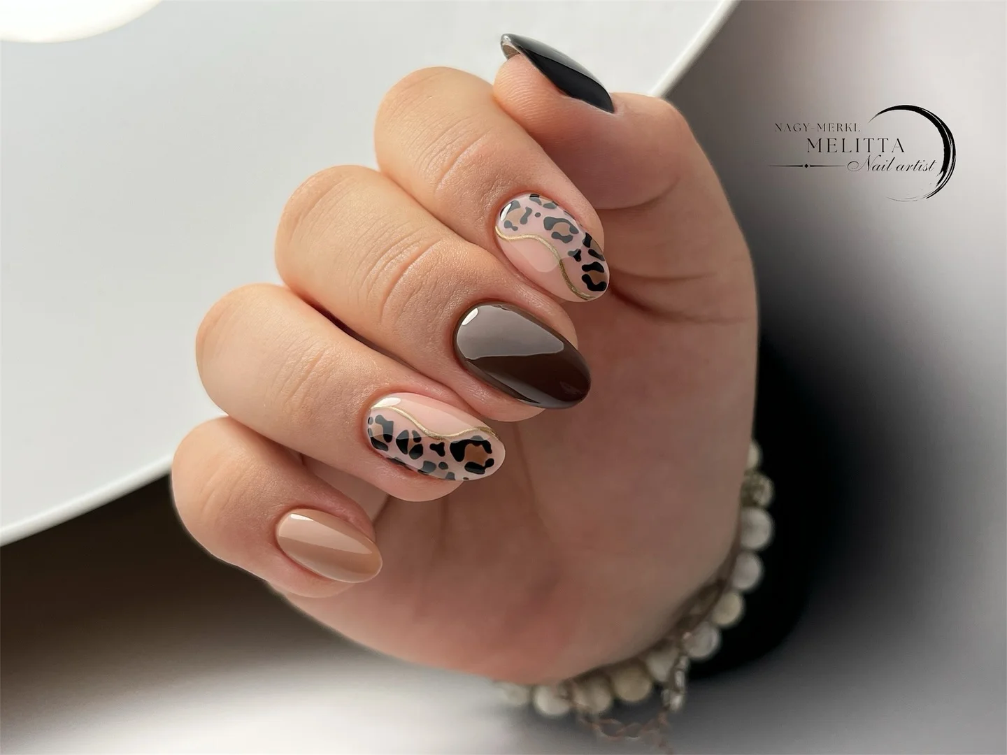 fall mid length nails 2026 Neutral Leopard Accent With Modern Color Blocking
