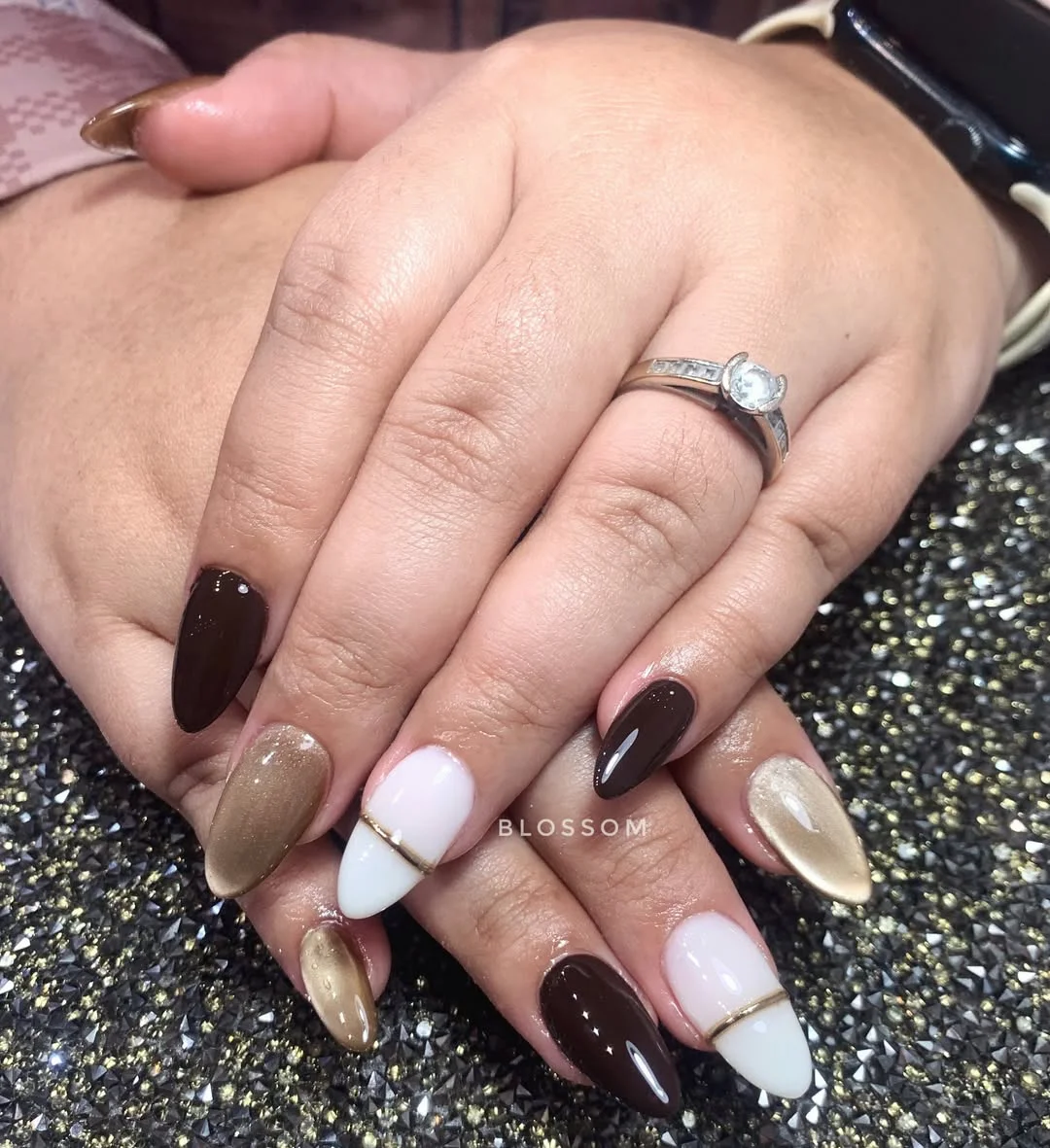 fall nails for fair skin tones Espresso Brown, Champagne Gold, And Milky White