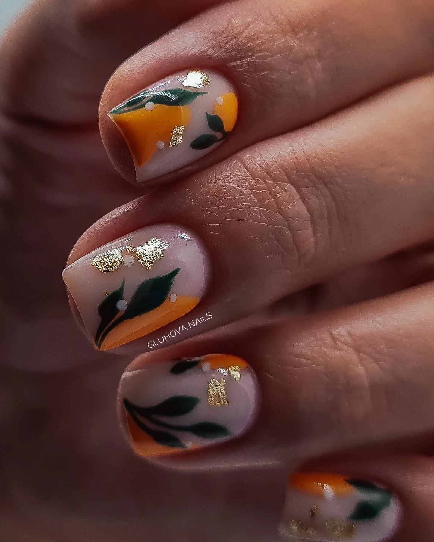 fall nails with autumn designs Burnt Orange Leaves With Gold Foil