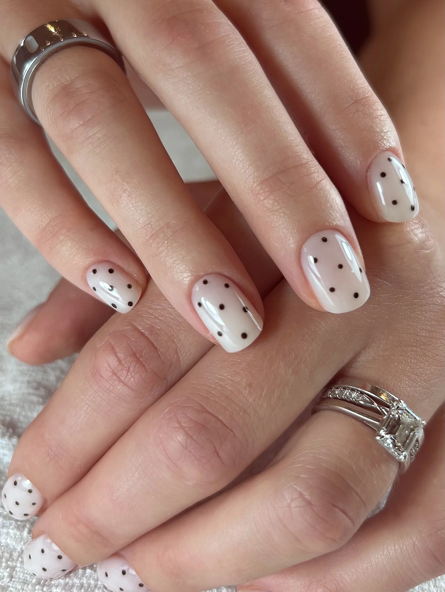 polka dot fall nails 2026 Milky White Short Nails With Tiny Brown Dots