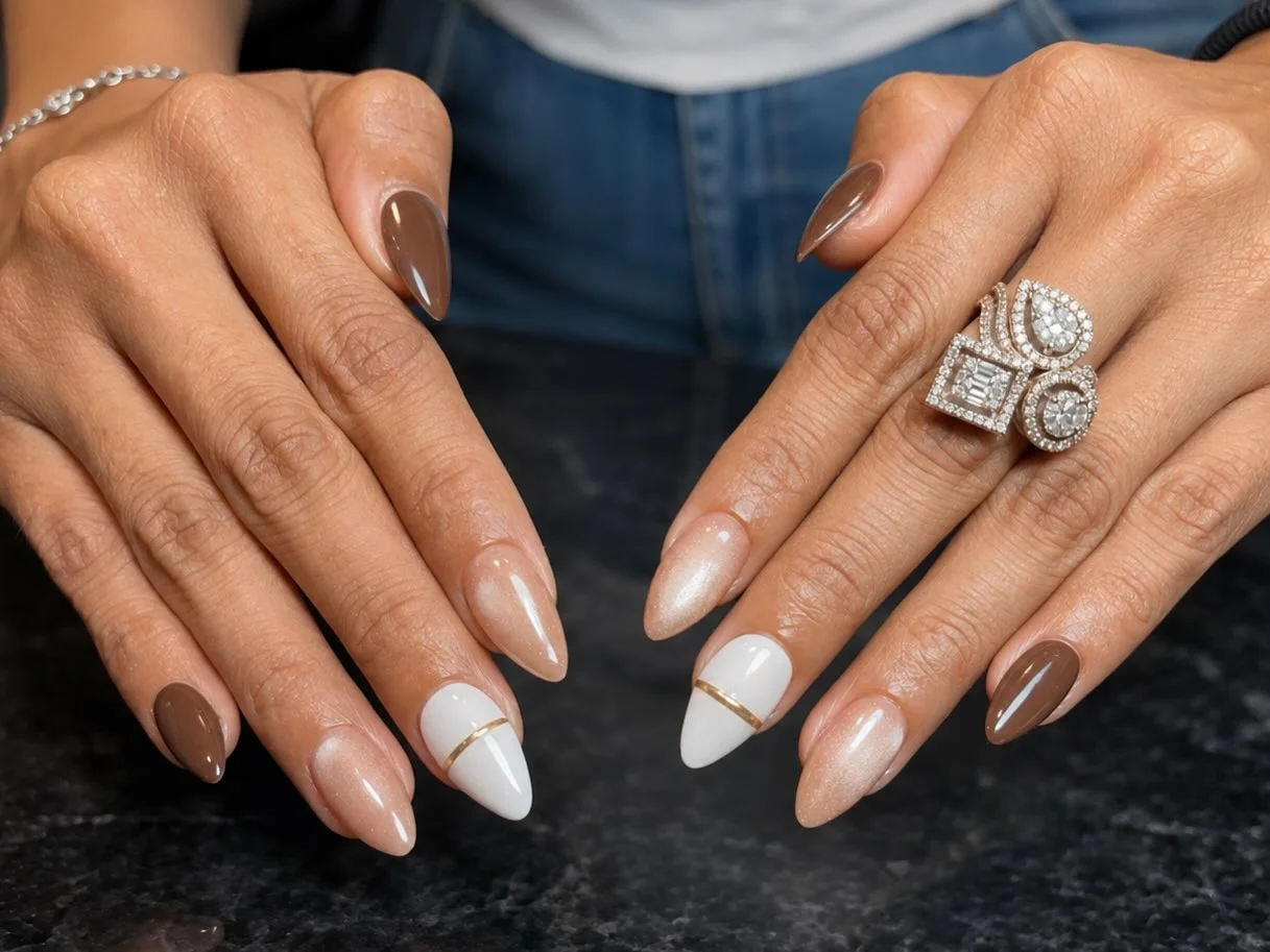 brown fall nails 2026 Soft Mocha And Pearl Almond Luxury