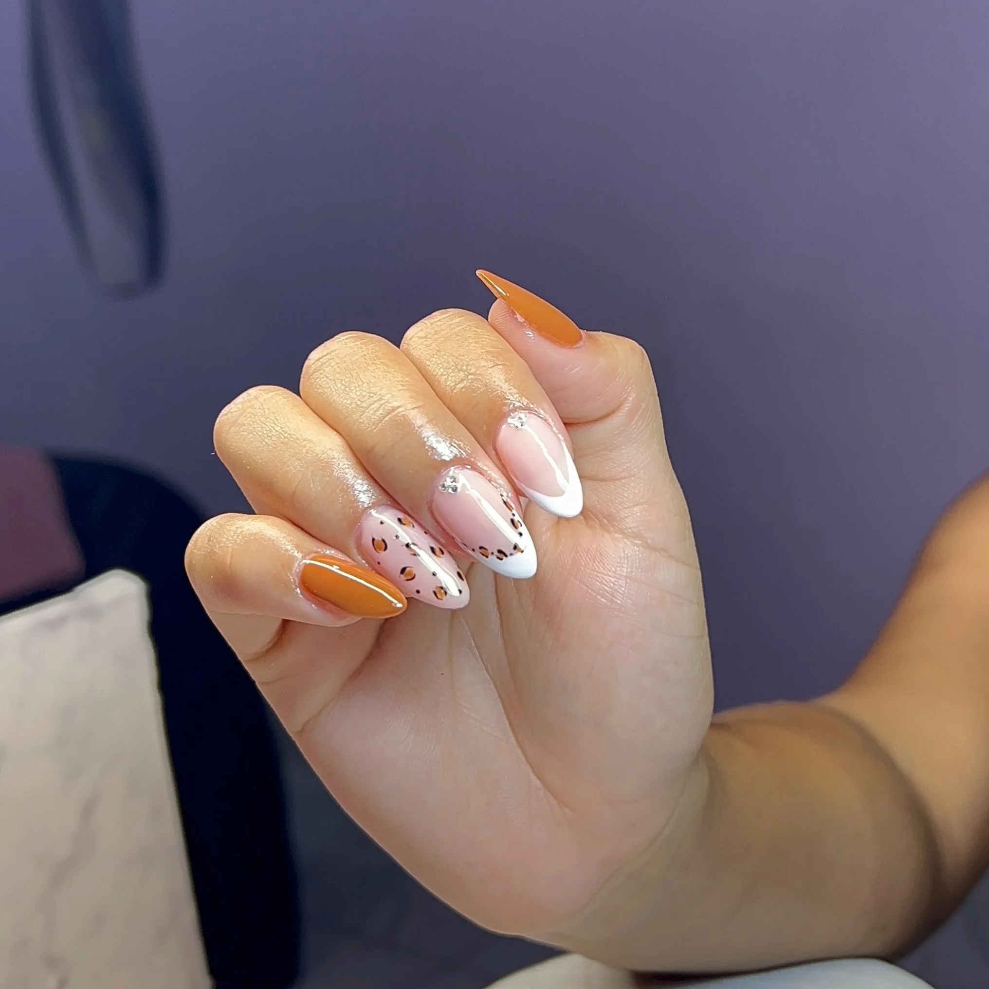 fall nails for fair skin tones Burnt Orange French With Tiny Autumn Details