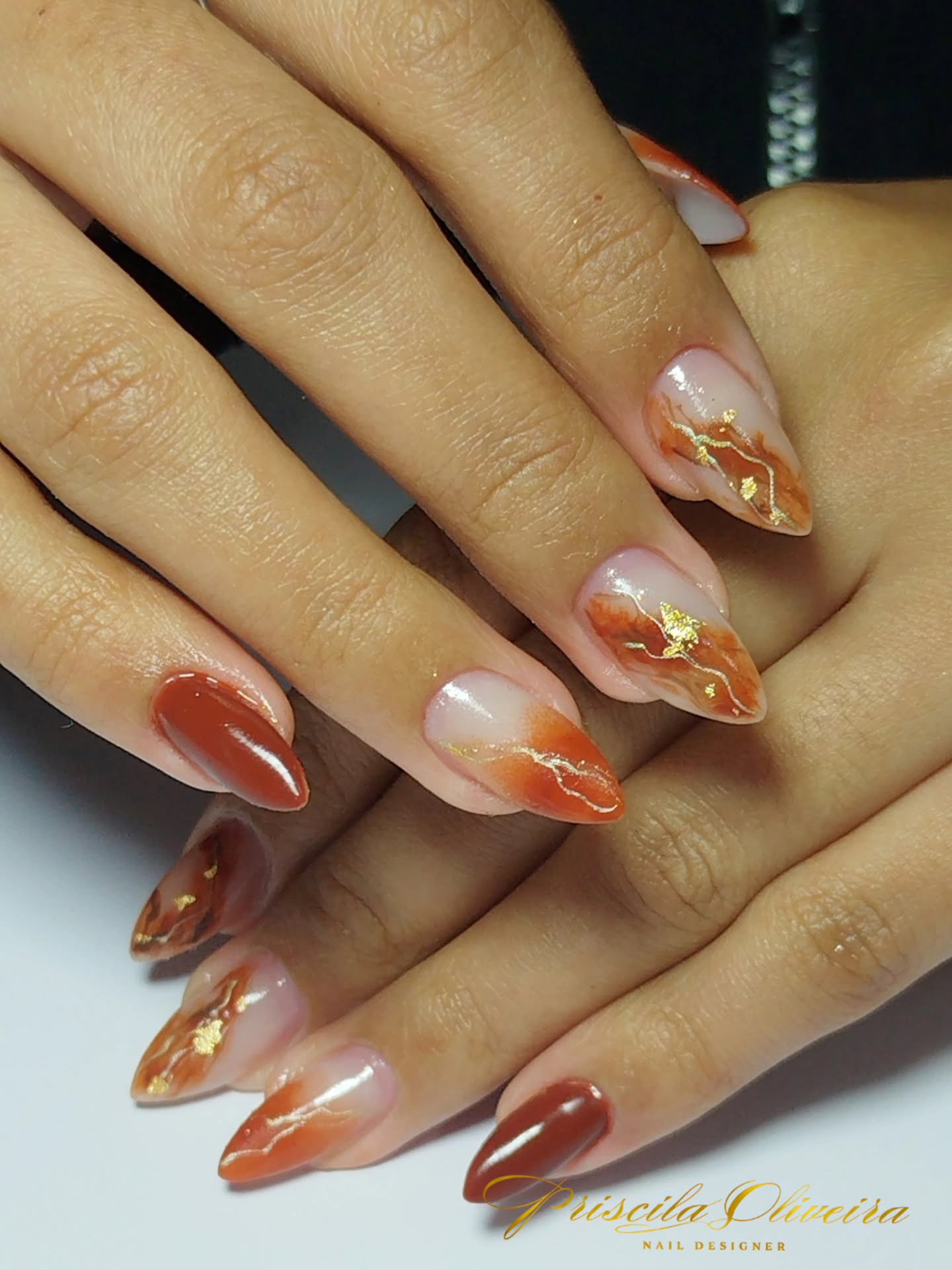 fall nails for medium skin tone Burnt Orange And Gold Abstract Autumn Art