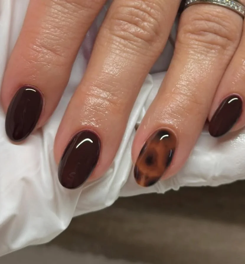 fall short almond nails 2026 Deep Espresso Gloss With Tortoiseshell Accent