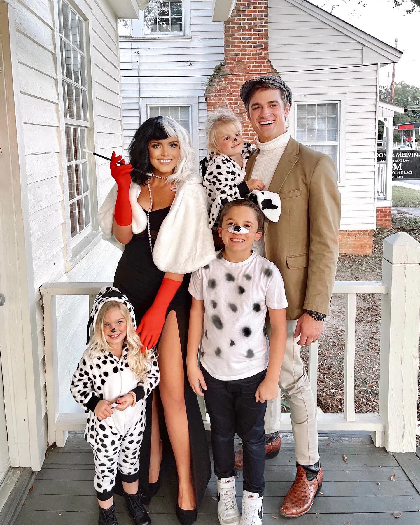 trendy halloween outfits 2026 Polished Family Dalmatian-Inspired Halloween Style