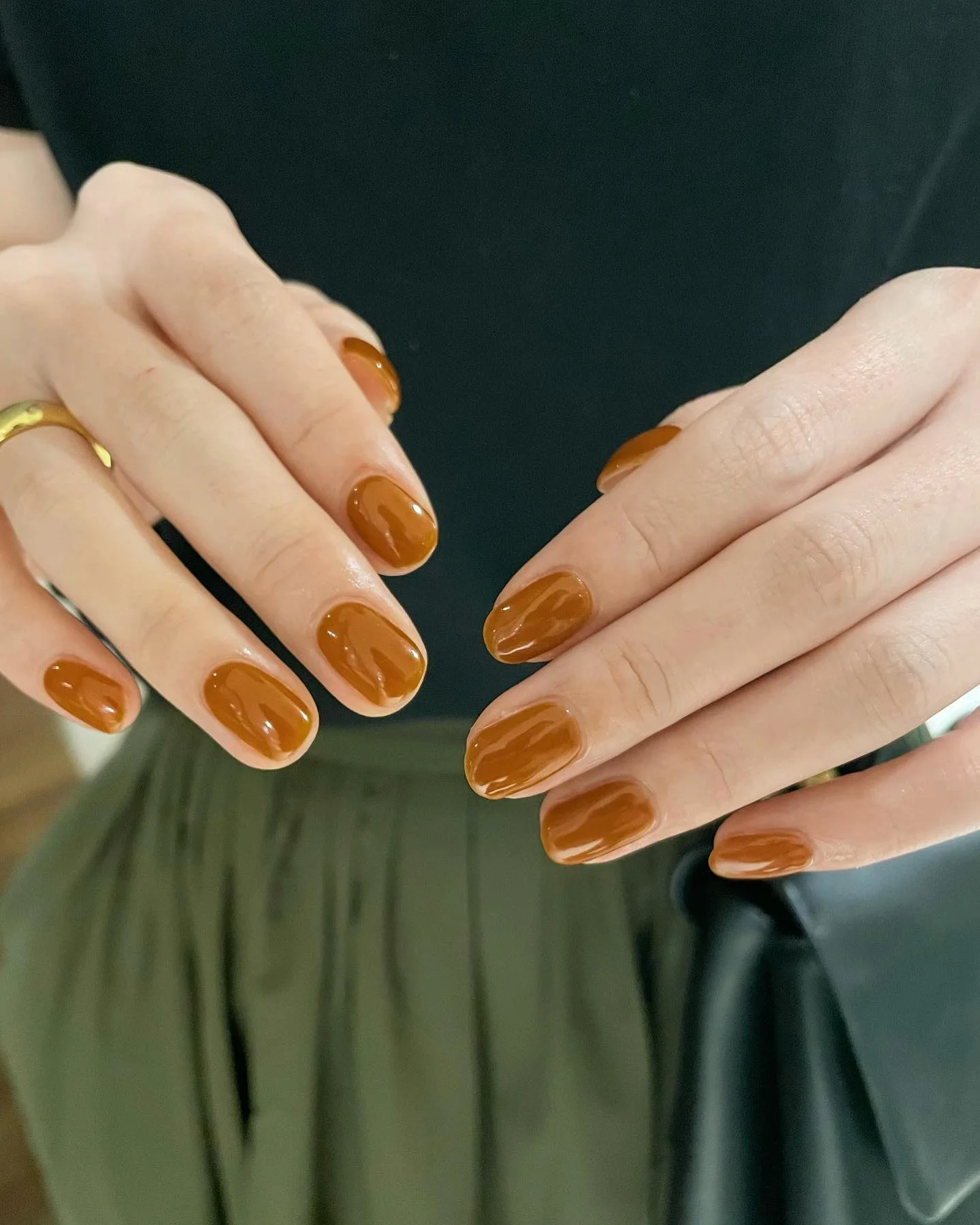 autumn nails color Warm Caramel Brown With A Glossy Chocolate Touch