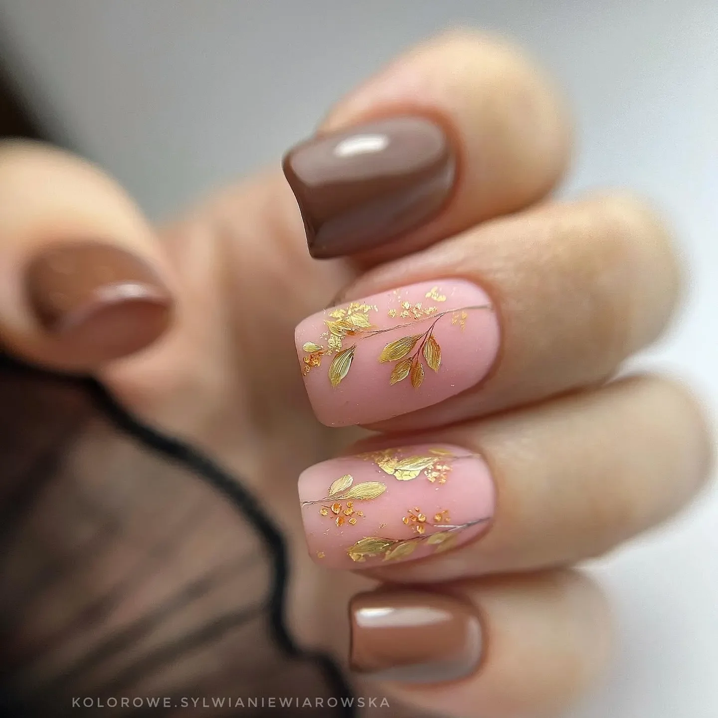 fall nails with autumn designs Pink Botanical Branches With Warm Brown Accents