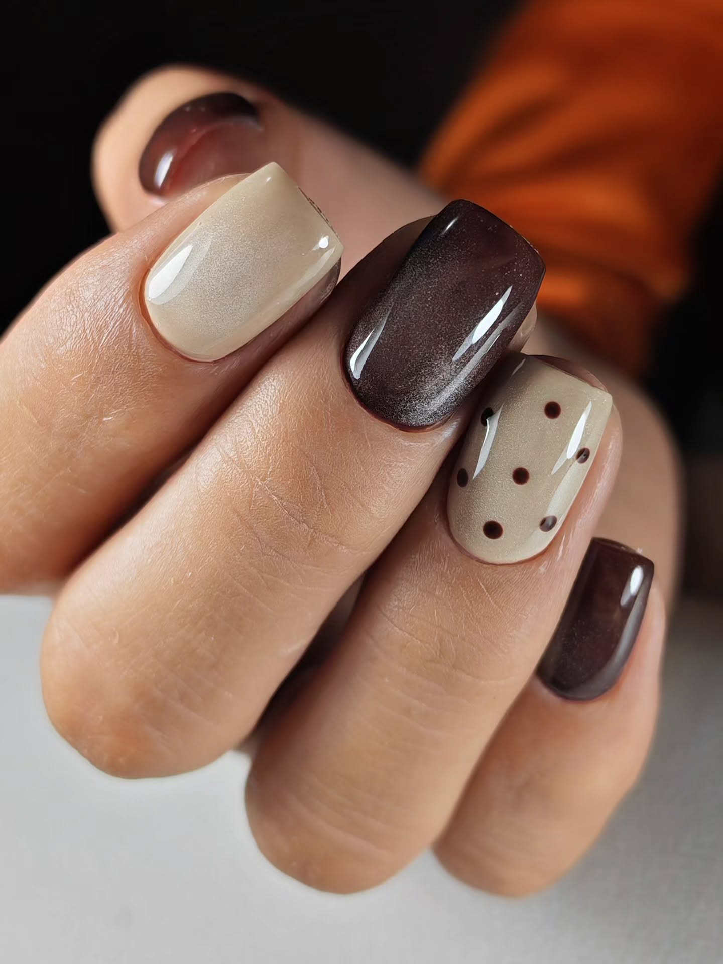 polka dot fall nails 2026 Mocha And Cream Square Minimalist Dots