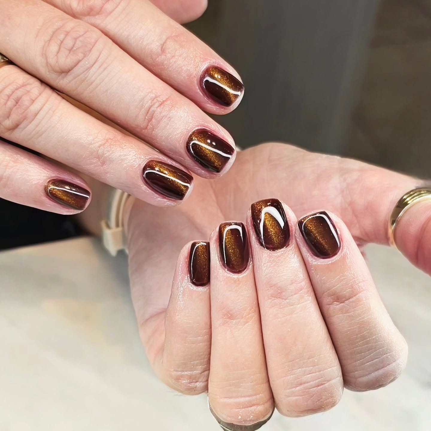 fall nail designs square shape 2026 Magnetic Chocolate Cat Eye Square Nails