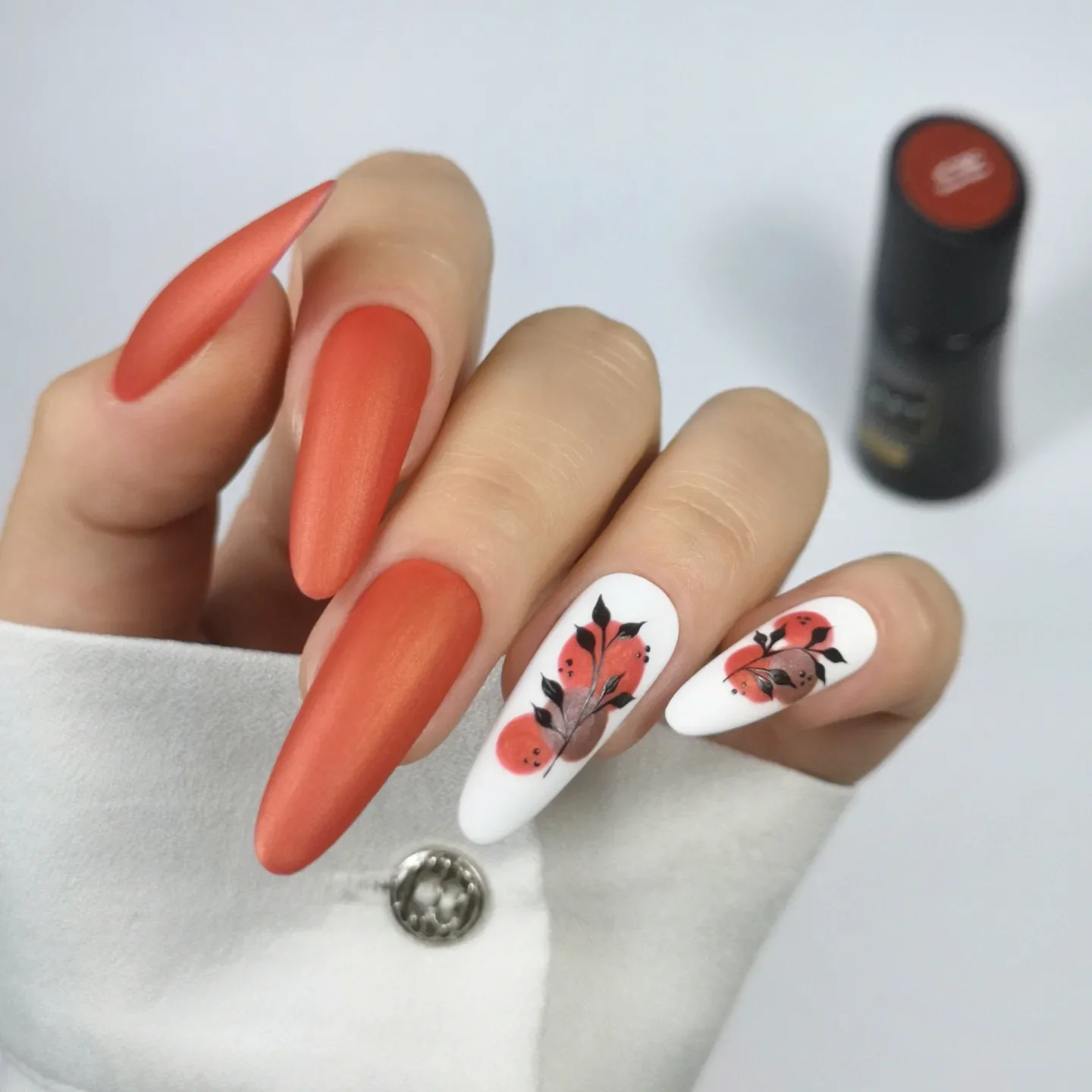 fall nails for pale skin 2026 Matte Burnt Orange With Autumn Branch Accents
