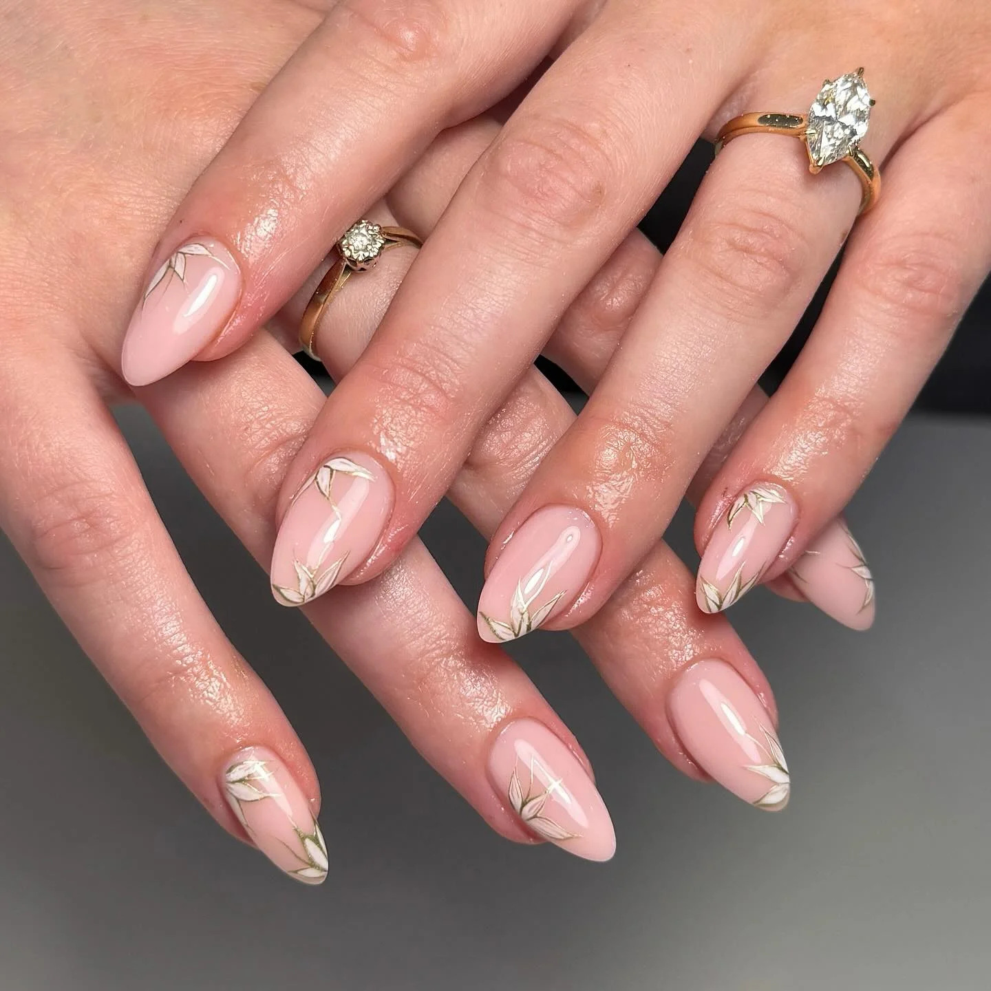 fall wedding nails 2026 Minimal Blush Nails With Fine Botanical Line Art