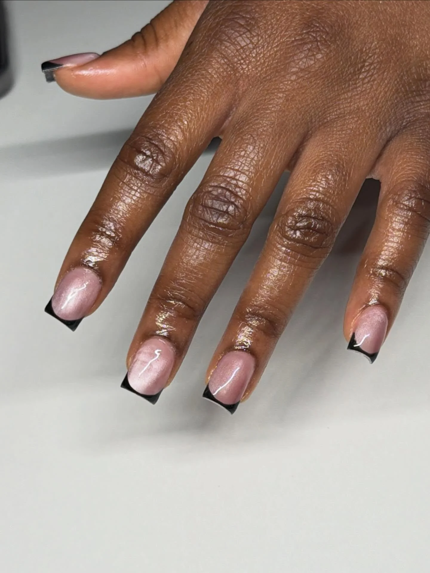 fall nails for dark skin 2026 Minimal Black French Tips With Soft Pink Chrome