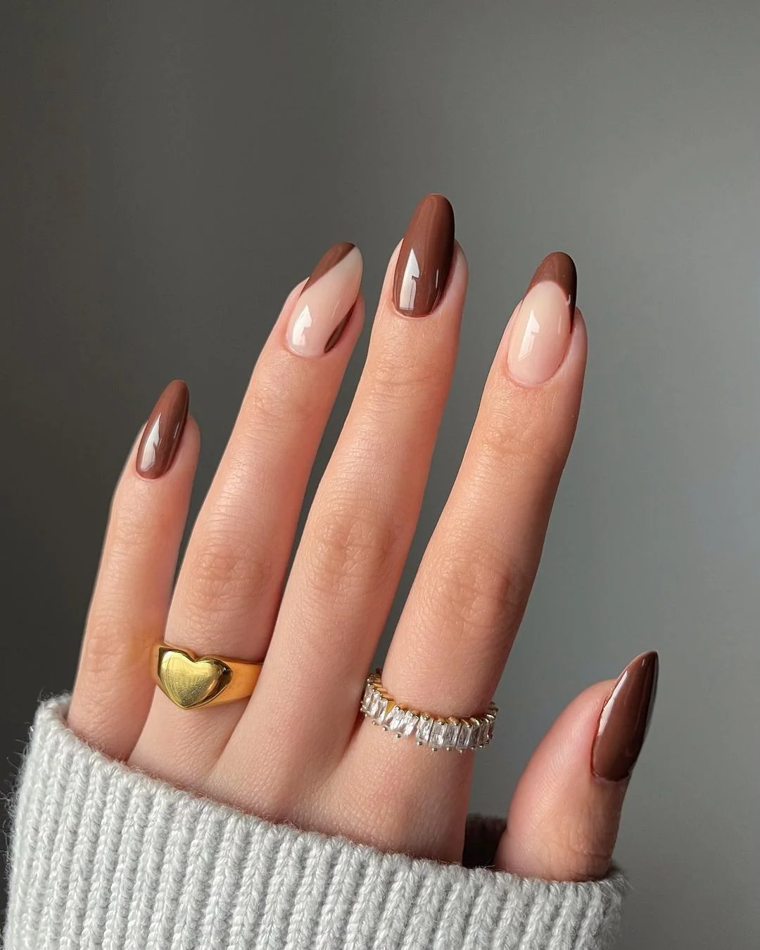 fall nails for fair skin tones Glossy Cocoa Half-Moon Tips
