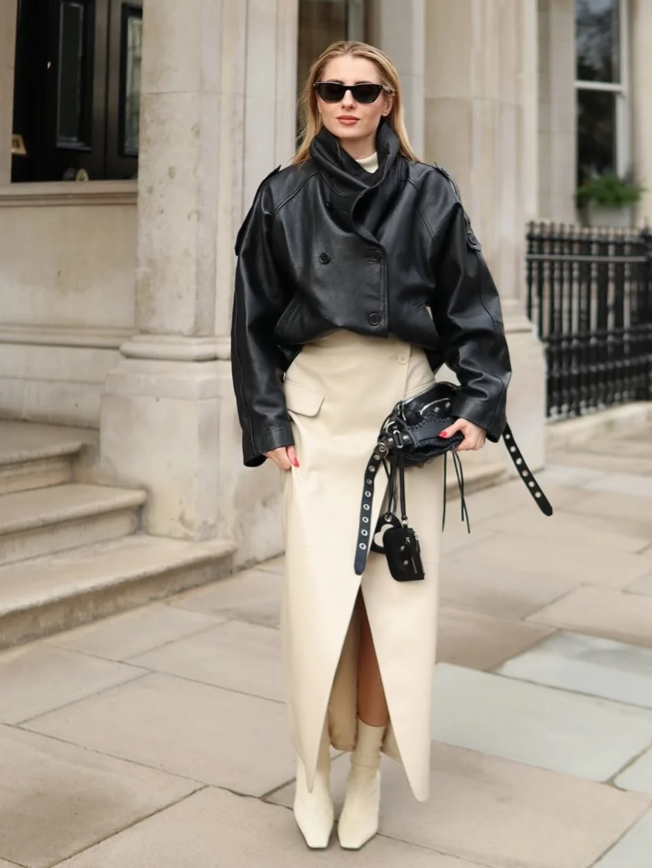 september fashion trends 2026 Black Leather And Cream For A Sharp September Silhouette