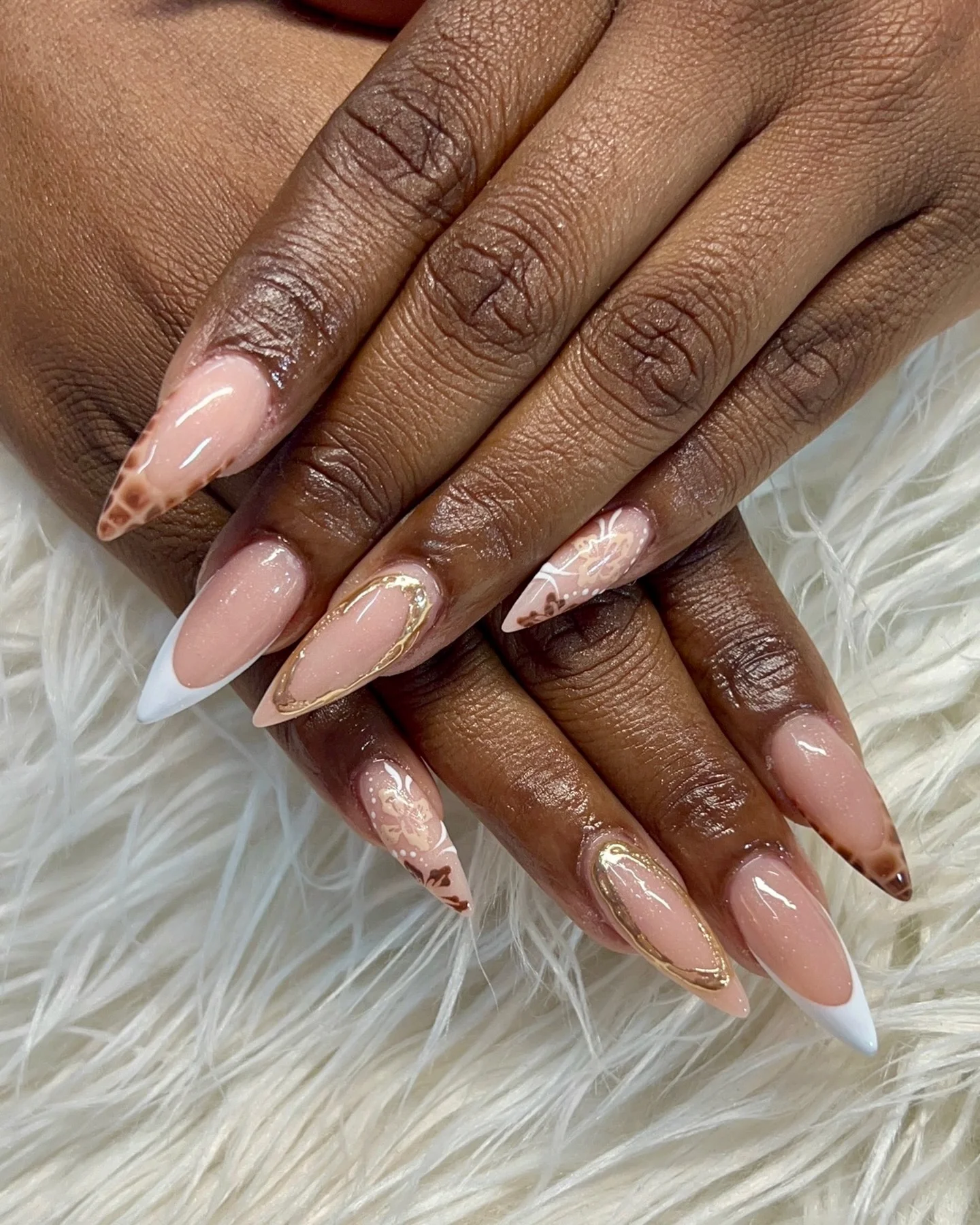 fall nails for dark skin 2026 Elegant Nude Almond Nails With Gold Frame Accents