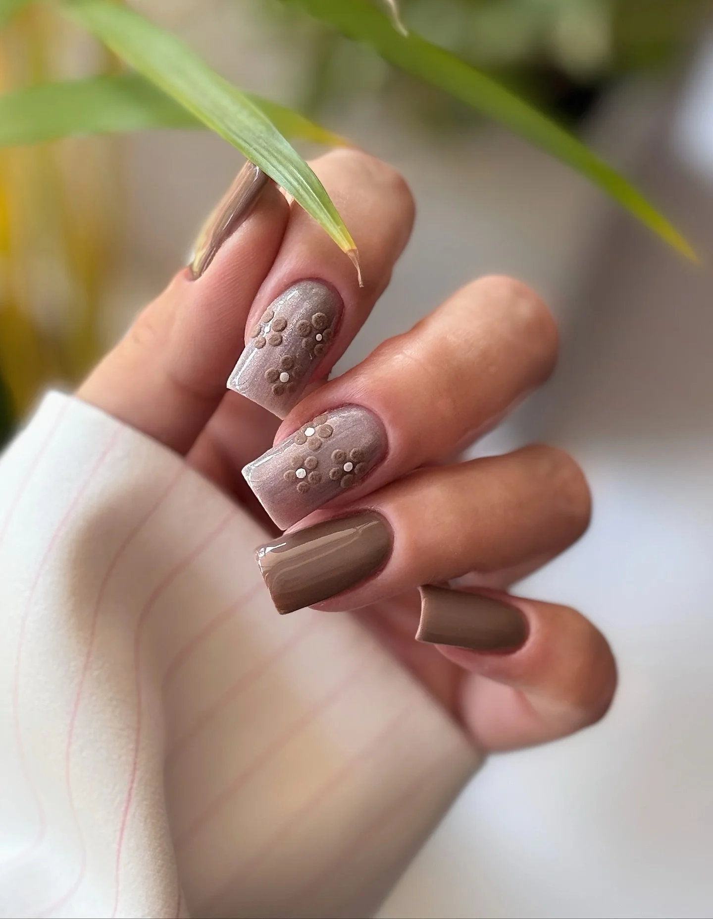 fall square nails 2026 Soft Taupe With Raised Floral Details